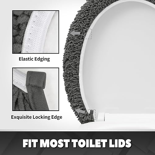 Miniatura 3 de Shaggy Funda de felpilla para tapa de inodoro de baño, fundas de asiento de felpa ultra suave, esponjosa y absorbente, 19 x 21 pulgadas, tapas de