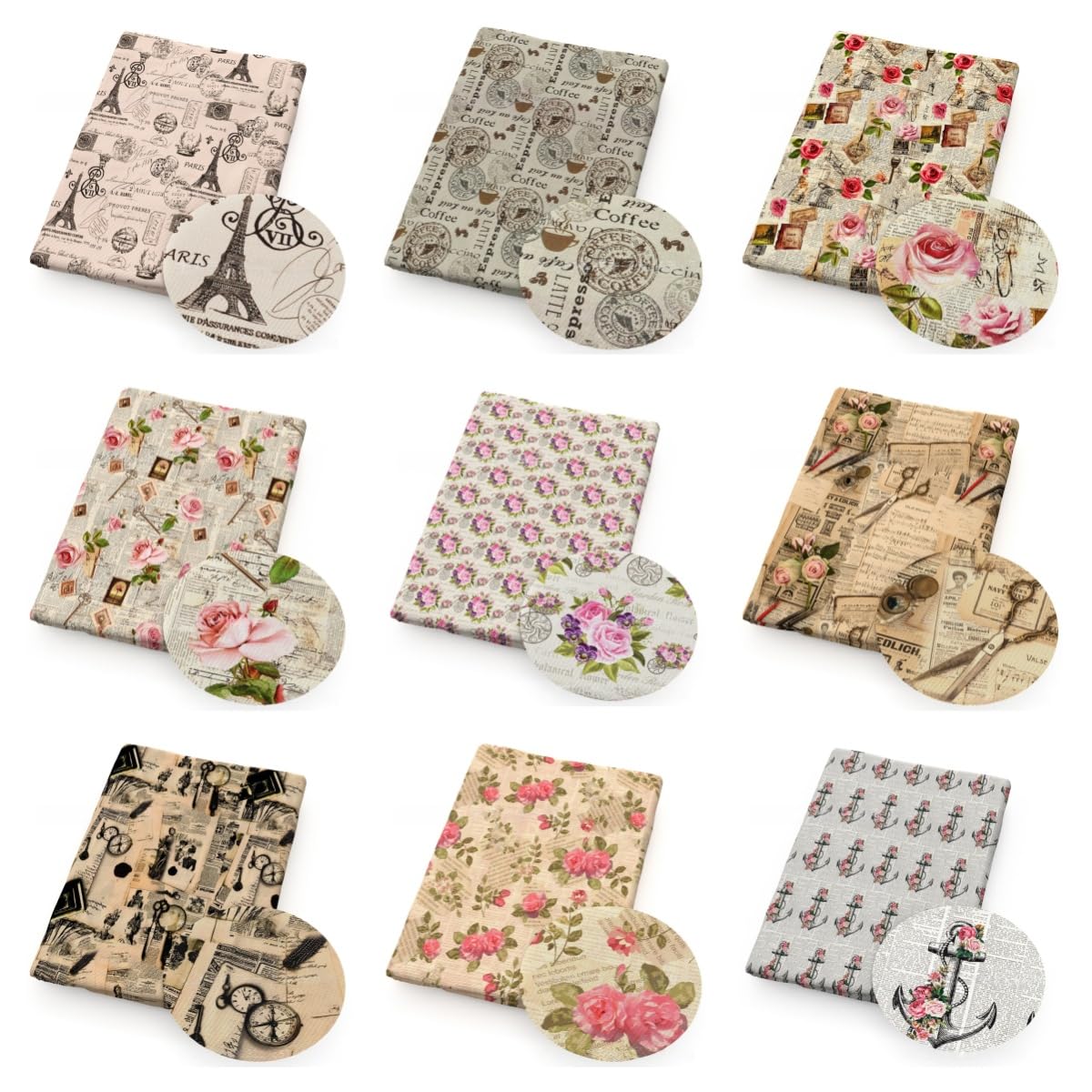 Tkanina w stylu vintage, kwiatowa, z nadrukiem, na metry, z nadrukiem, dekoracyjna, styl gazety, materiał do szycia, retro, kwiaty, róże, materiał z nadrukiem kwiatowym, do samodzielnego