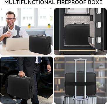 Document Organizer with Lock, Hard-Shell Fireproof and Moisture-Resistant 13-Layer Document Safe, Upgraded Insulation File Folder Organizer, Portable Home Important Document Storage, Black