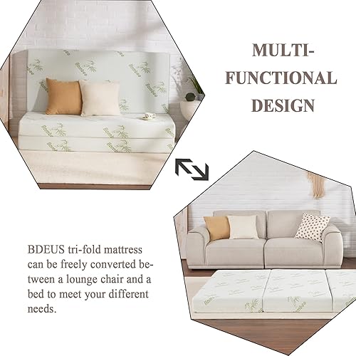 Miniatura 16 de SINWEEK Colchón plegable de espuma viscoelástica, cubrecolchón plegable de 4 pulgadas, cama de invitados certificada CertiPUR-US con funda de