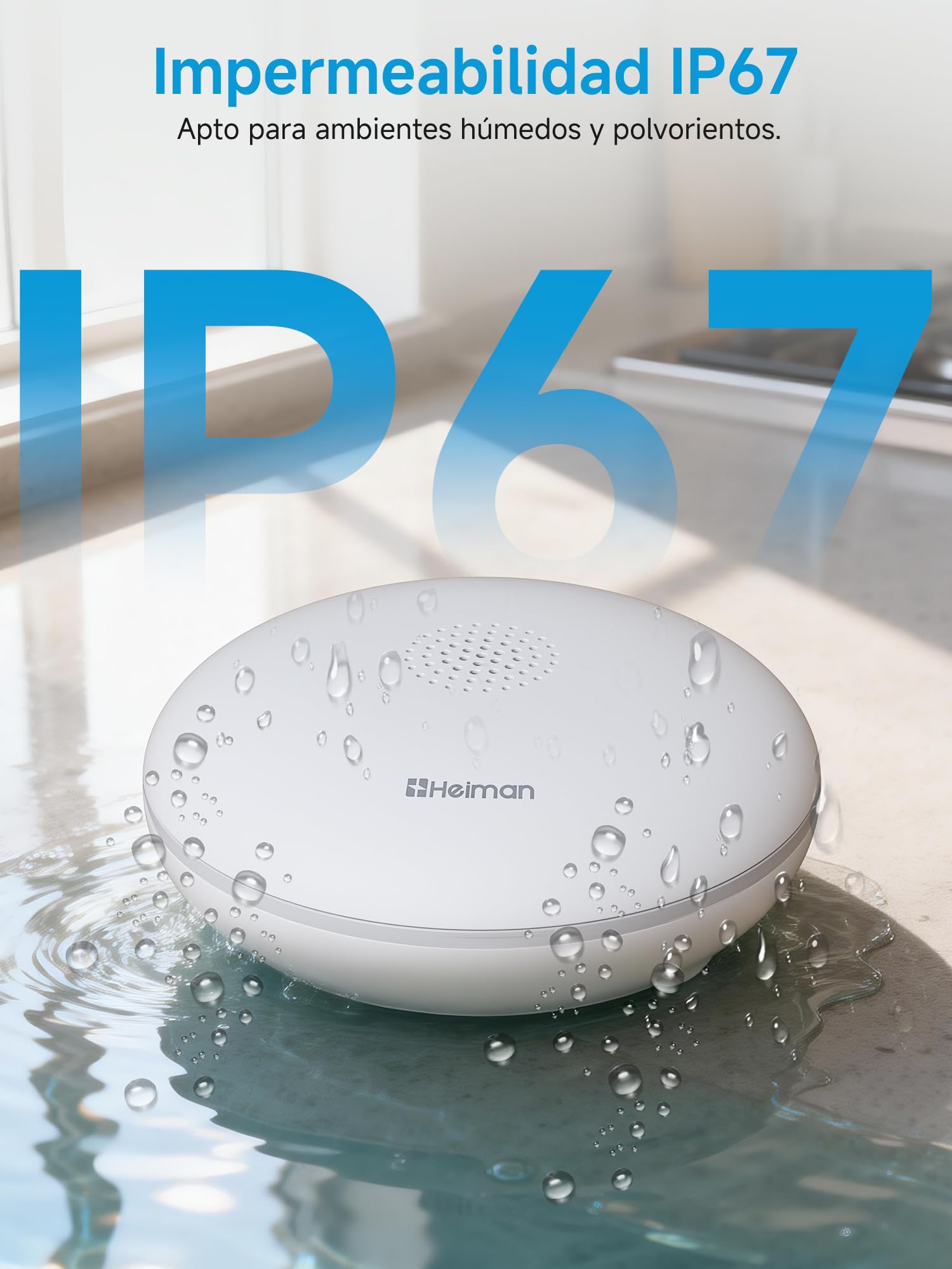 Heiman Detector de Fugas de Agua Inteligente con Gateway (Hub), Alerta App, Batería 10 Años, IP67 Impermeable, Sensor WiFi para Sótano & Cocina, Kit de Alarma de Inundación (Solo 2,4GHz)