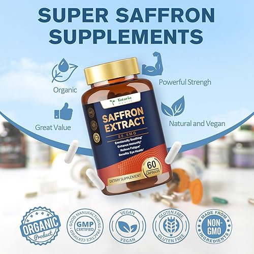 Miniatura 7 de Suplementos orgánicos de azafrán feliz  Extracto de azafrán 100% orgánico 88.5 mg por porción con crocins, safranal y azafrán para un mejor estado