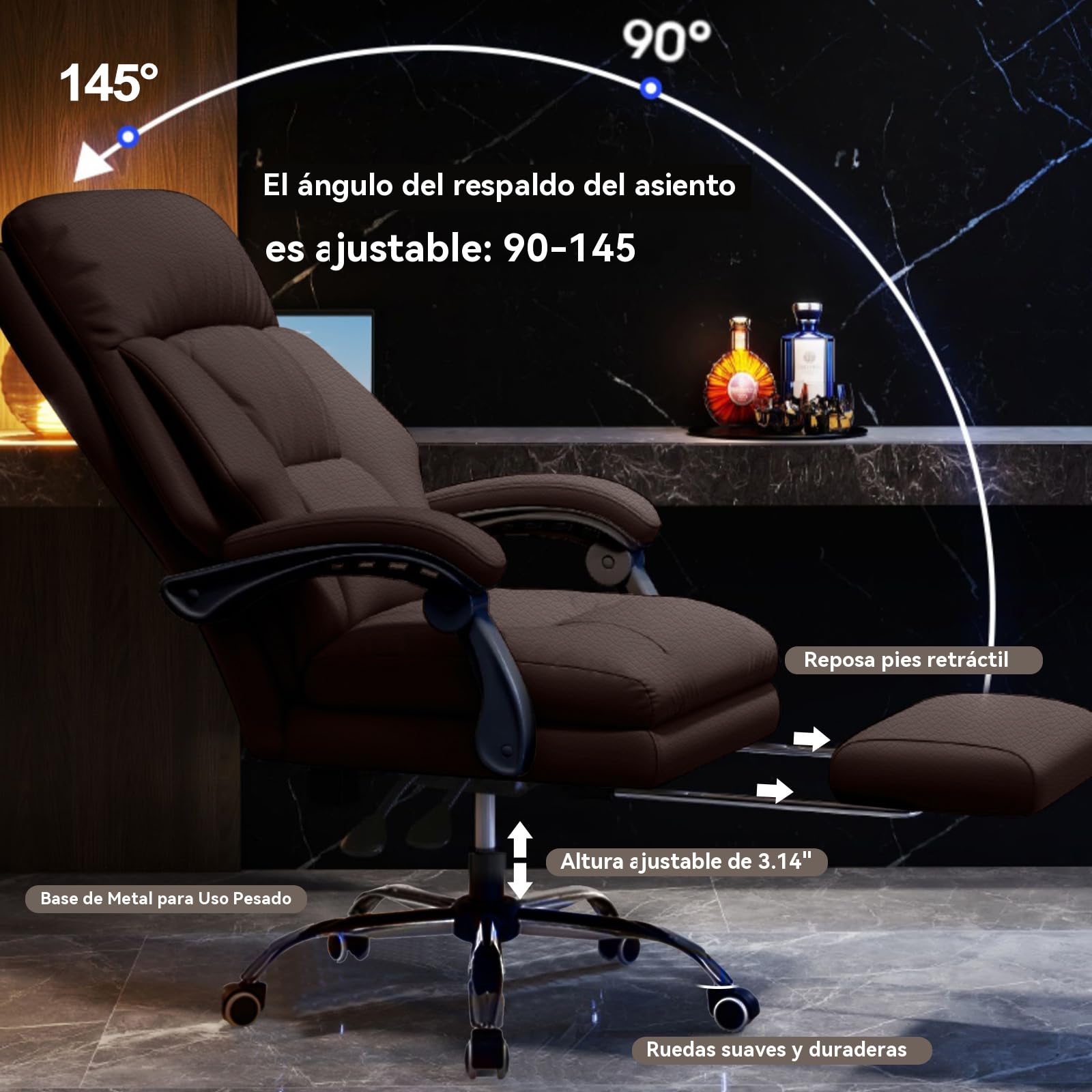 Silla de Oficina con Reposapiernas Sillas Ejecutivas con Ruedas Sillas Gaming con Respaldo Alto Silla de Trabajo Ergonómica Reclinable Y Ajustable para Oficina en Casa