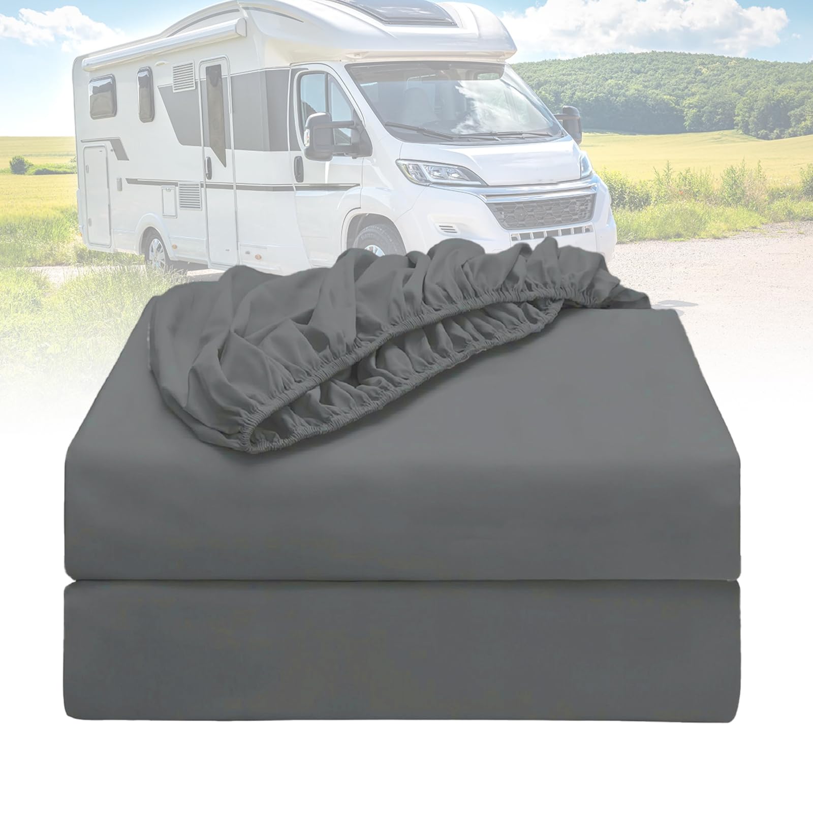 Juego de sábanas bajeras para cama individual, 3 piezas, 100% algodón, específico para autocaravana (gris claro)