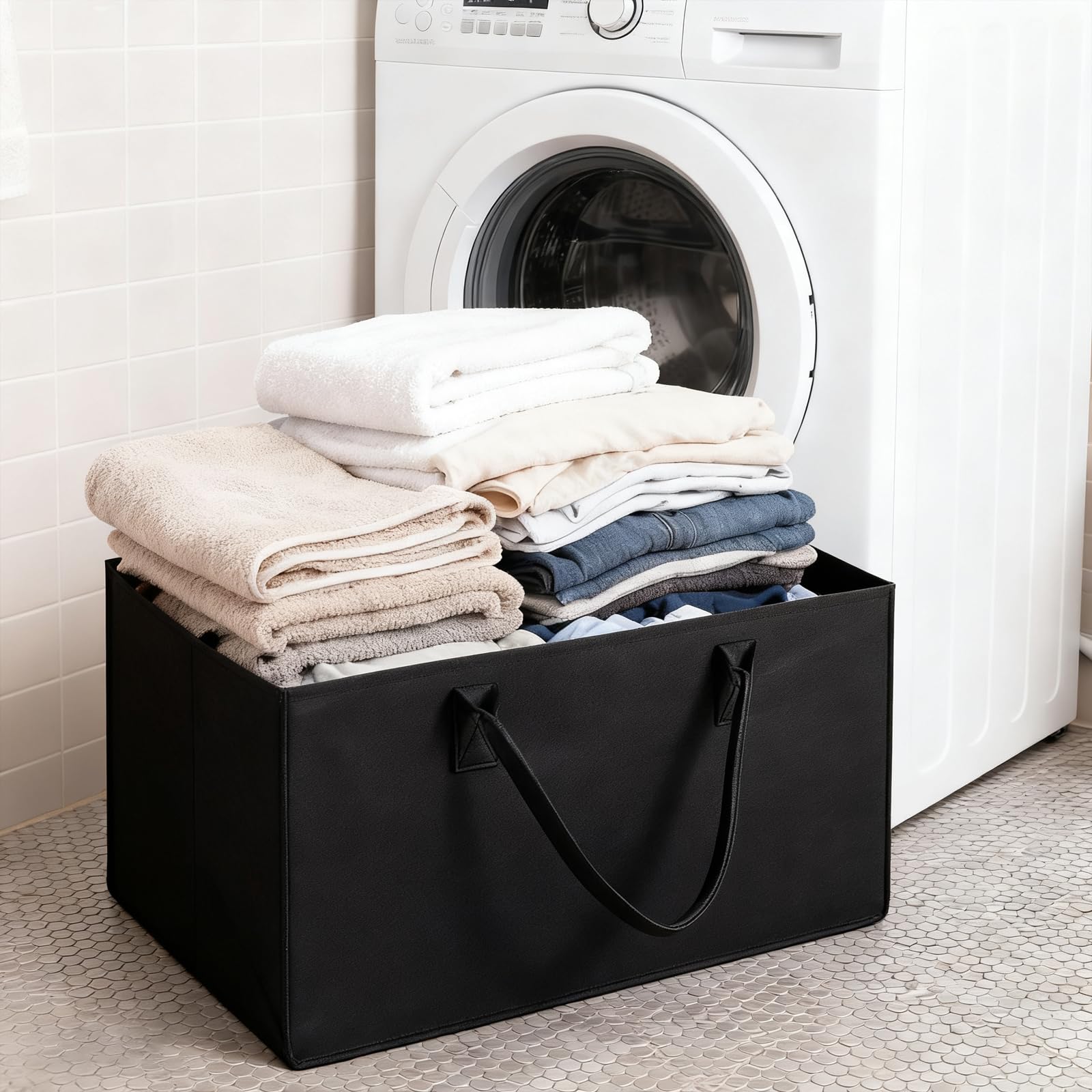 efuturetime Torba filcowa, 61 x 32 x 32 cm, 60 l kosze na drewno kominkowe z uchwytami, duży składany filcowy kosz na zakupy, wielofunkcyjny kosz na drewno, ubrania, zabawki, książki, czarny