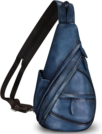 Genuine Leather Sling Bag for Men and Women Leather Sling Backpack Purses Chest Bag Crossbody Shoulder Fanny Bag