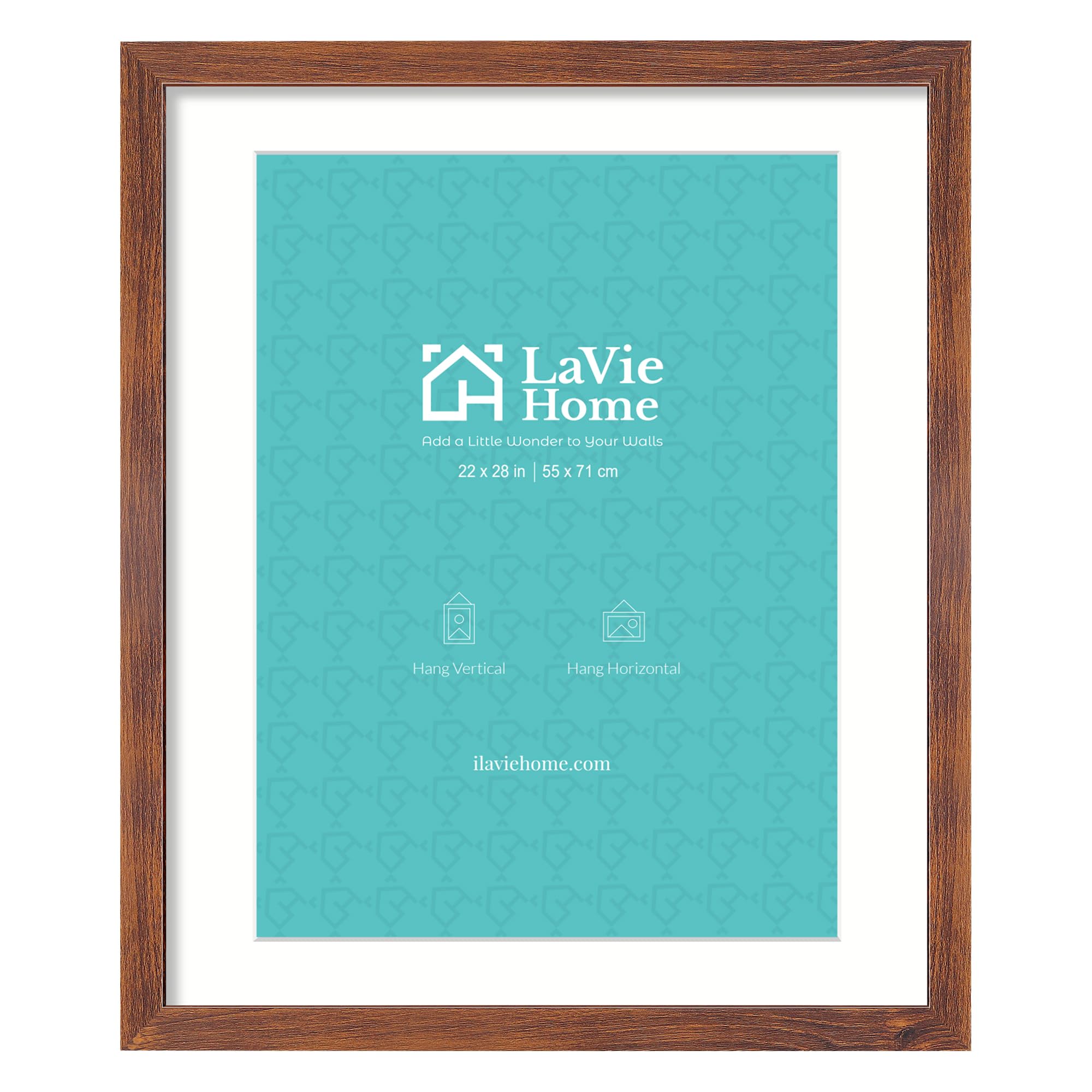 LaVie Home 22 x 28 Picture Frame Brown Poster Frame,Display Pictures 18x24 with Mat or 22x28 Without Mat, Stable and Sturdy Frame and Polished Plexiglass, Suitable for wall decoration（1 Pack）