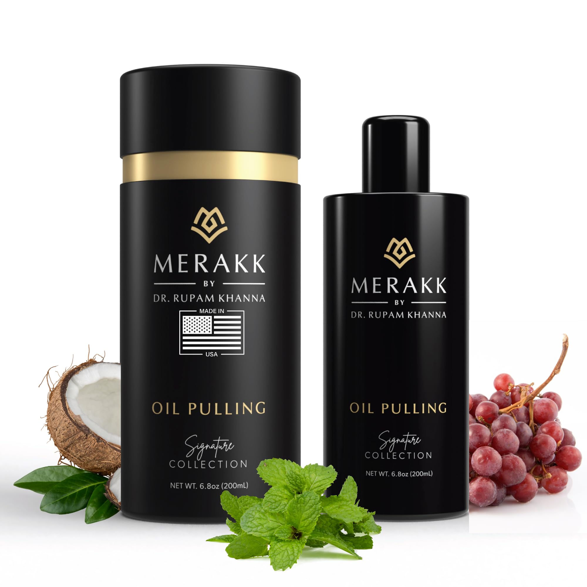 Merakk Coconut Oil Pulling Whitening Mouthwash for Teeth & Gums | Doctor Formulated | Natural Ayurvedic Oil, Clove & Grape Seed Oil - Oral Rinse -