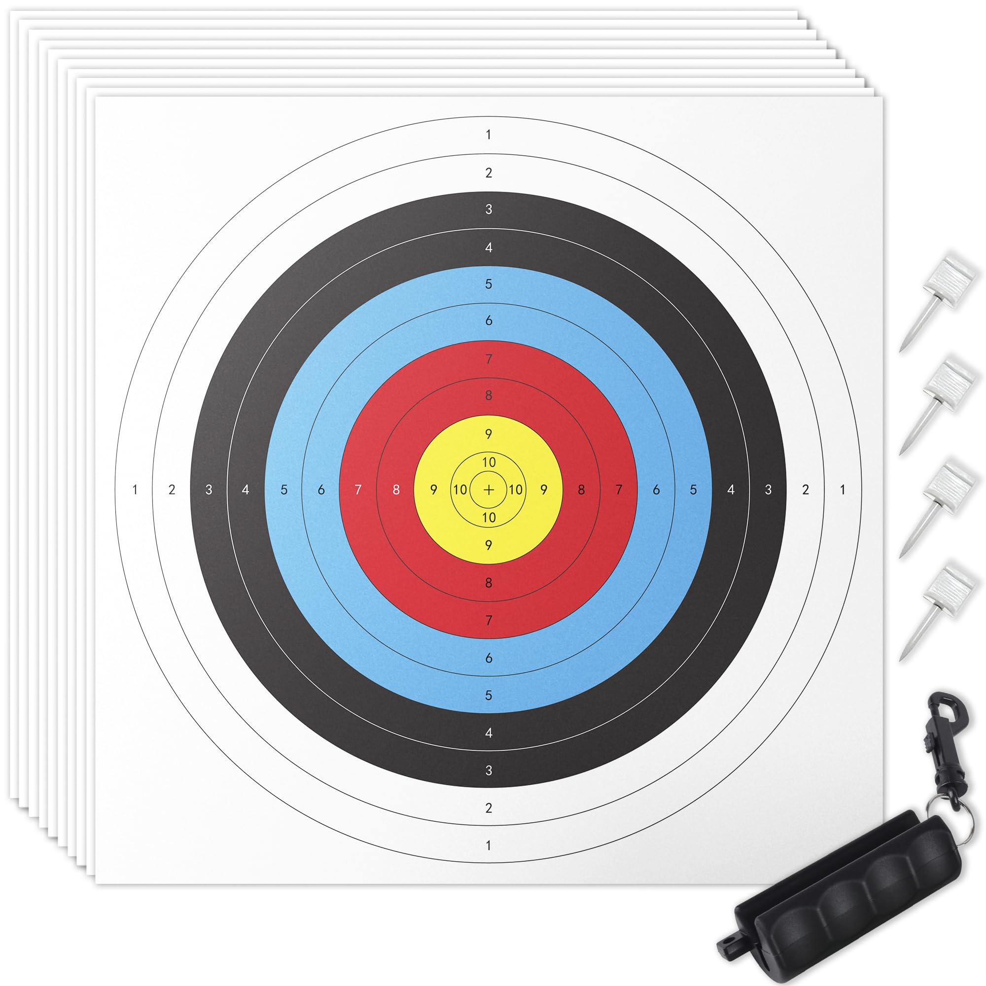 30 Pack Archery Target Paper - Standard 40x40CM 10-Ring, 18-Meter Indoor Archery Target Face with Arrow Puller & Pins, Archery Accessories for Bow Hunting & Shooting Precision Practice Yummuely