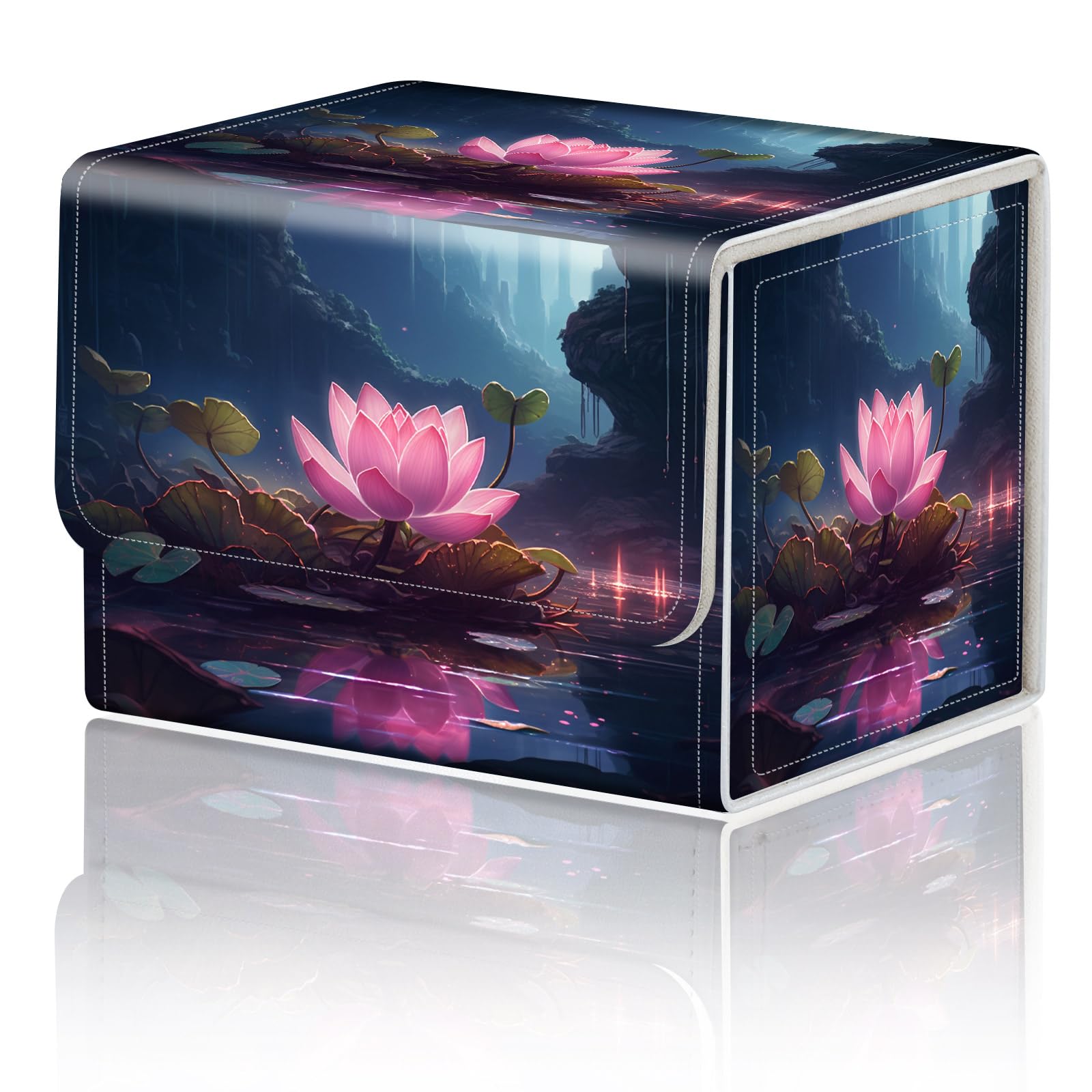 Card Game Storage Box for TCG Commander Deck Box MTG Card Box Organizer Trading Card Case TCG Card Storage Box Magnetic Closure Creative Pattern, A Pink Lotus — image 1
