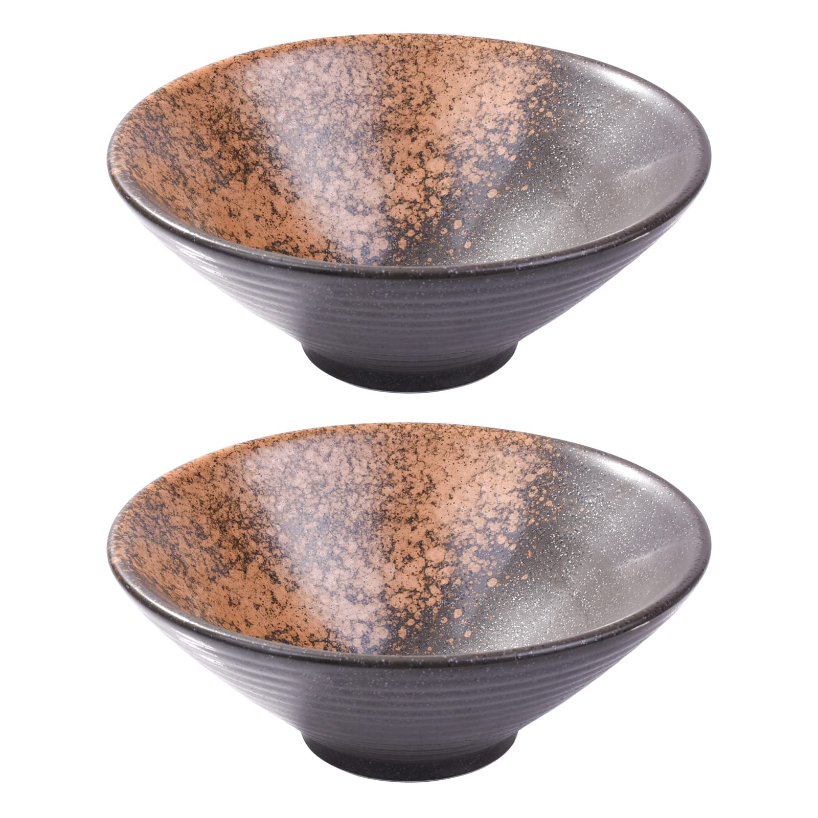 Japanese Ceramic Ramen Bowls Set of 2, Rice Noodle Soup Cereal Bowls(Black and Yellow)
