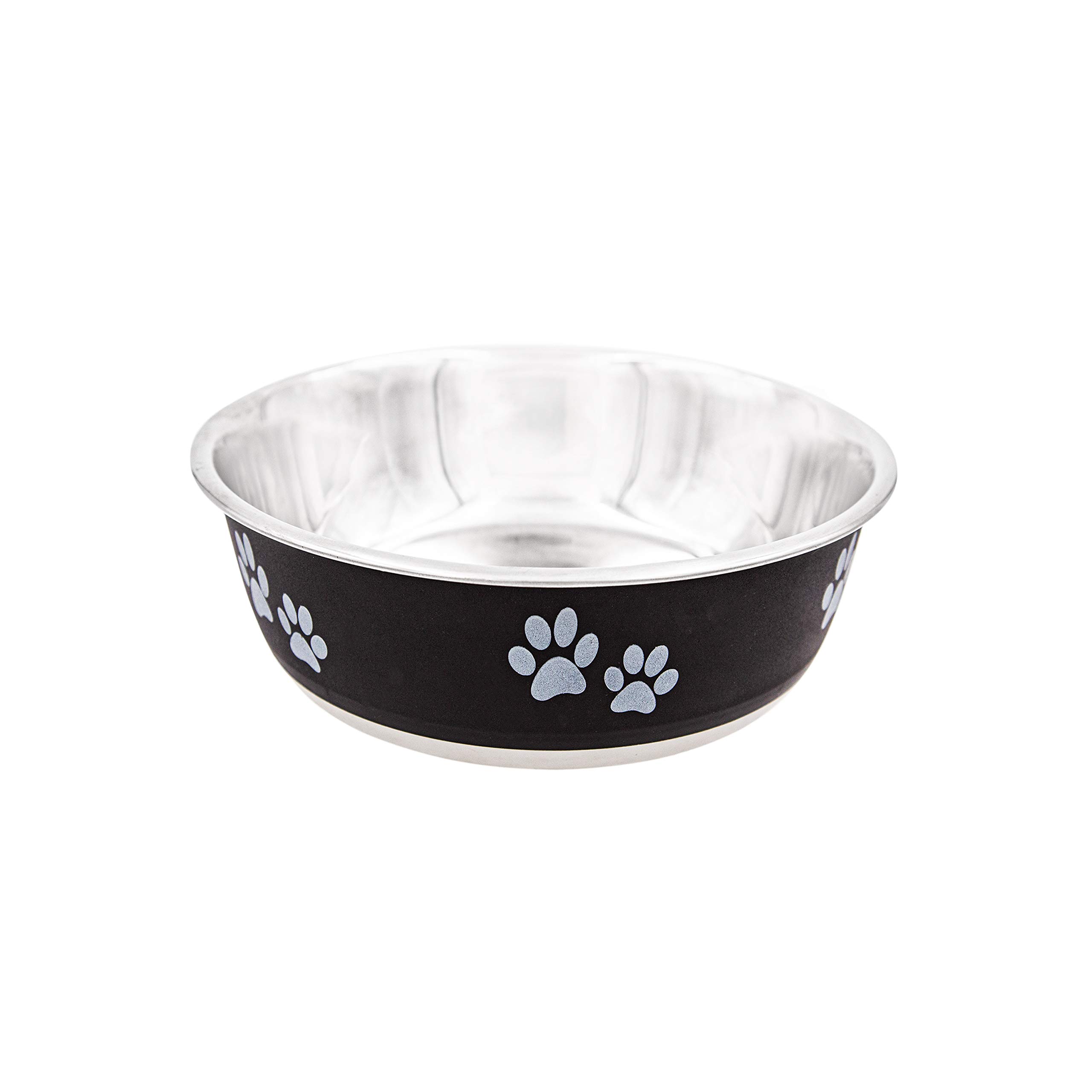 Fuzzy Puppy Pet Products Food Bowl & Water Bowl for Dogs & Cats | Designer Series: Paw Print Detail, Stainless Steel & Black, 13 oz (FPP-Black S)