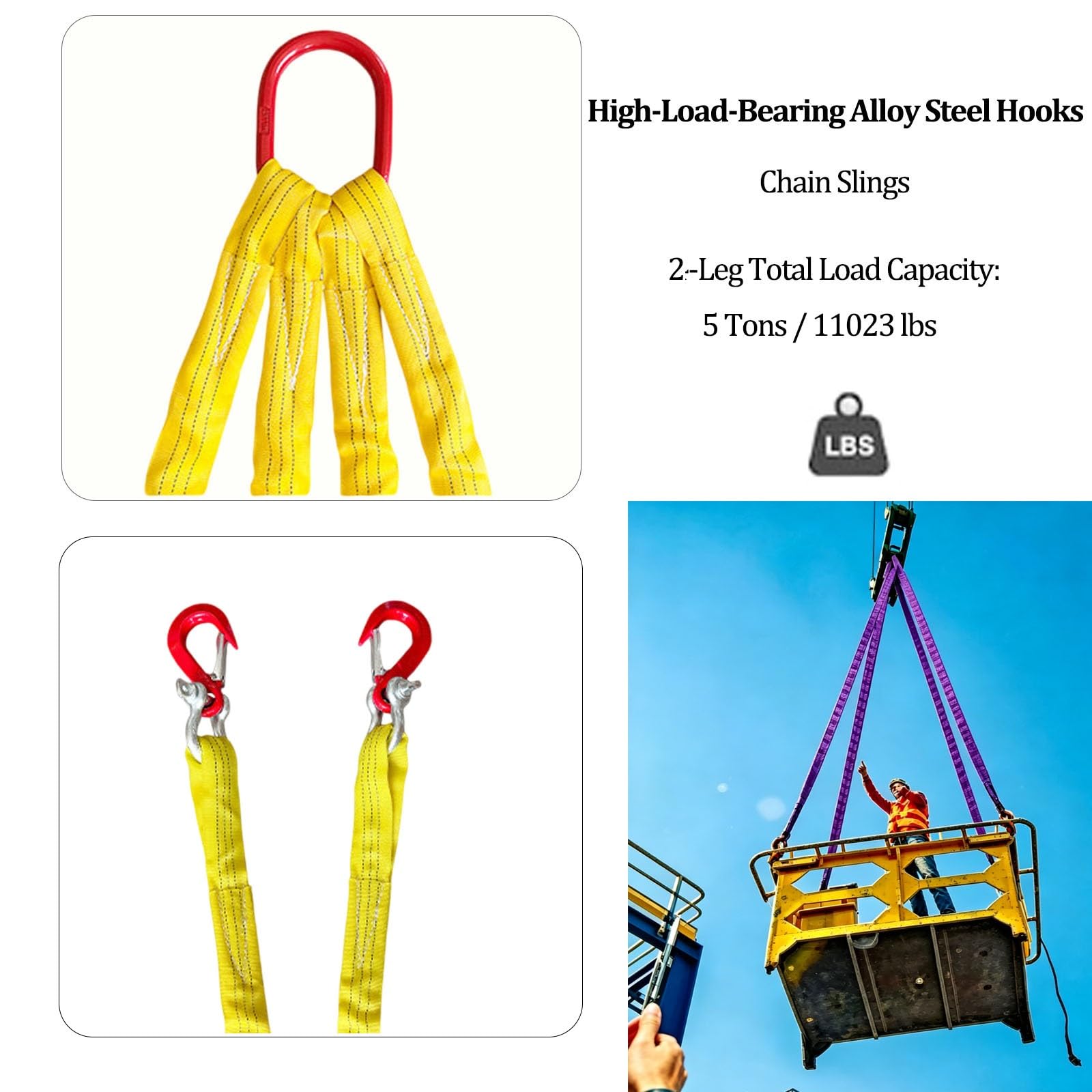 Hochbelastbares 2-strängiges Gurtgehänge, Set aus Polyester-Hebegurten, 4409 lbs Tragfähigkeit, Anschlagmittel für Industrie und Bauwesen(5 tons,5m)
