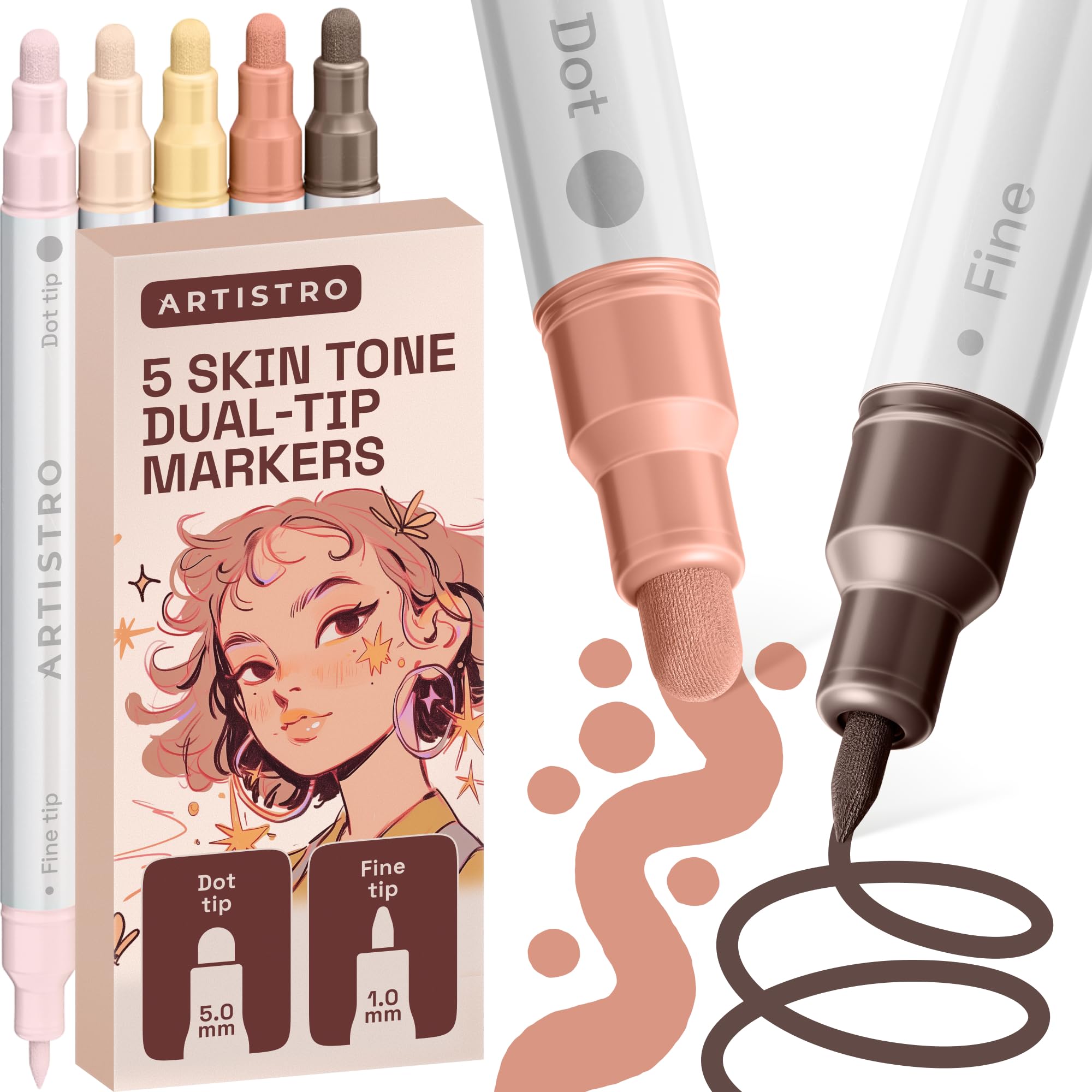 ARTISTRO 5 Skin Tones Dual-Tip Acrylic Paint Marker Pens