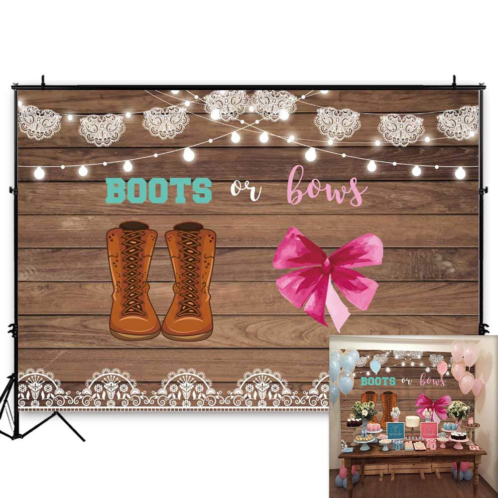 Buy Allenjoy Boots or Bows Gender Reveal Backdrop Rustic Wood He or She