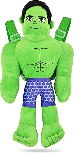 Marvel Spidey and his Amazing Friends - Mochila de peluche para niños, 18 pulgadas, correas ajustables, cierre de cremallera, The Hulk