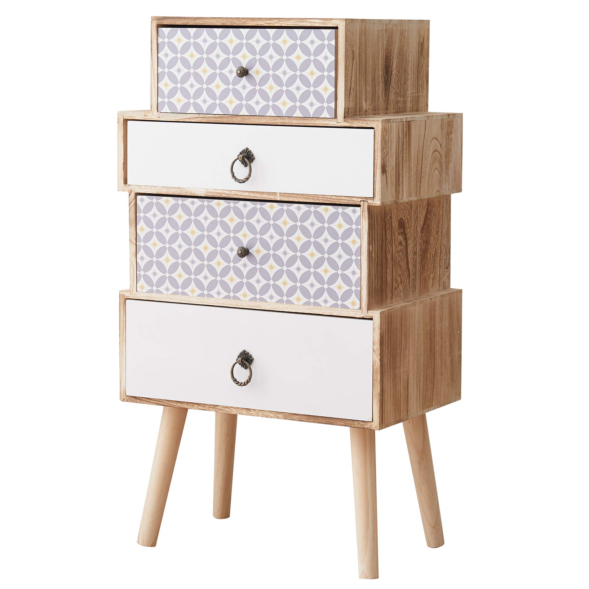 Comodino Moderno 3 Cassetti - MDF Bianco E Grigio, 59.5x30x25cm, Montato - Foto 14