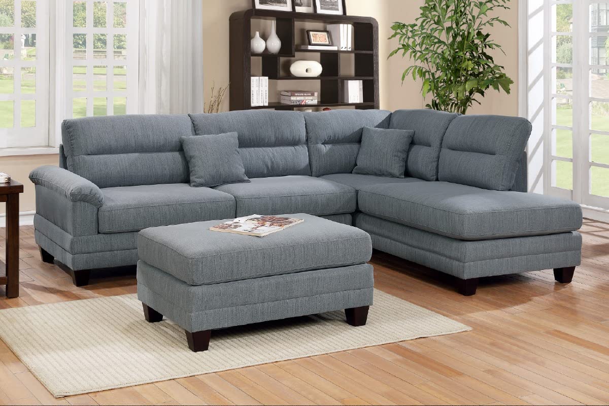 Cheshire 4 Seater Fabric Sectional Sofa with Ottoman for Living Room (Left Side,Grey)-image-3