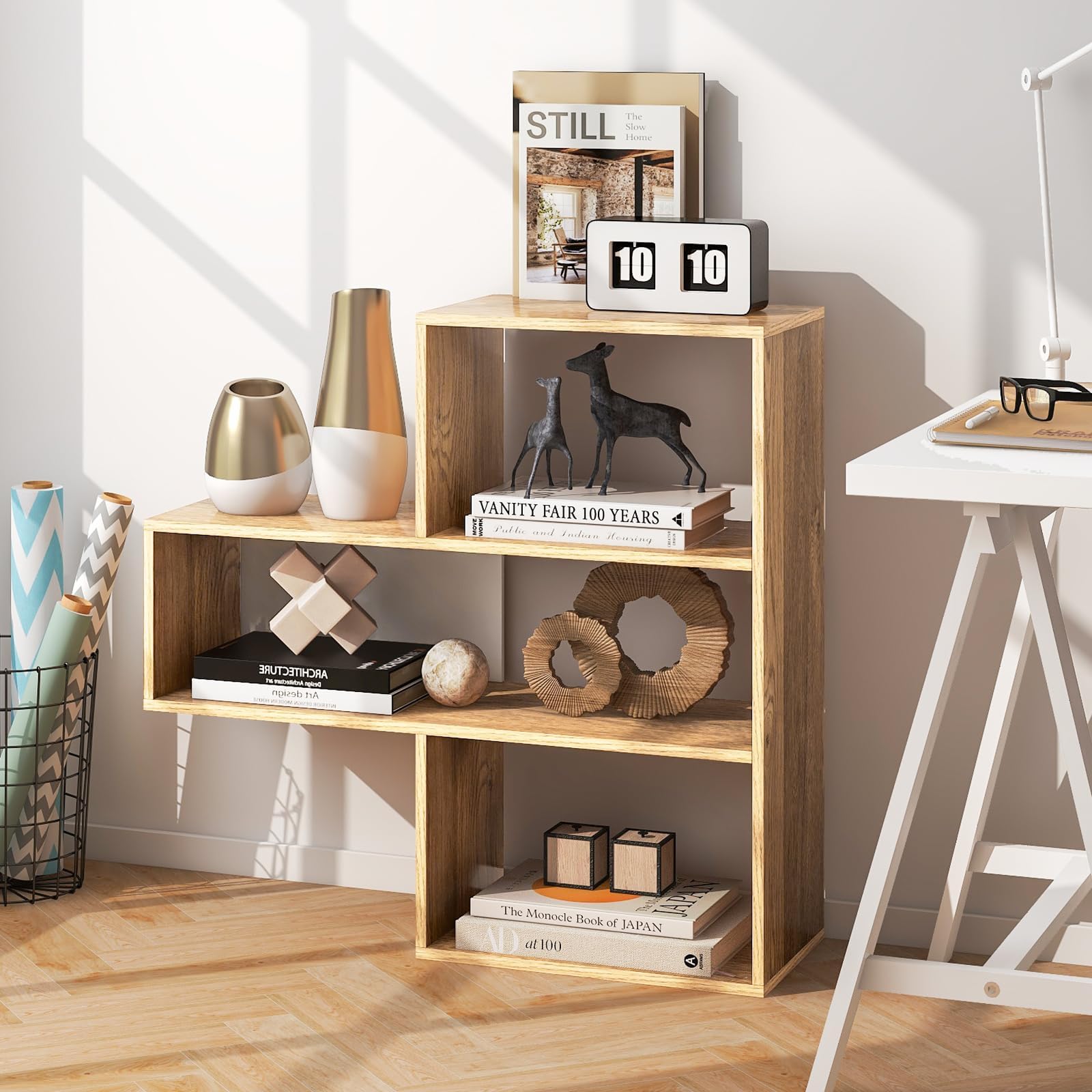 Libreria 4 Livelli ESituro - 11 Scomparti, Bianco, 115x109,5x19,5cm, Carico 15kg/Livello - Foto 9