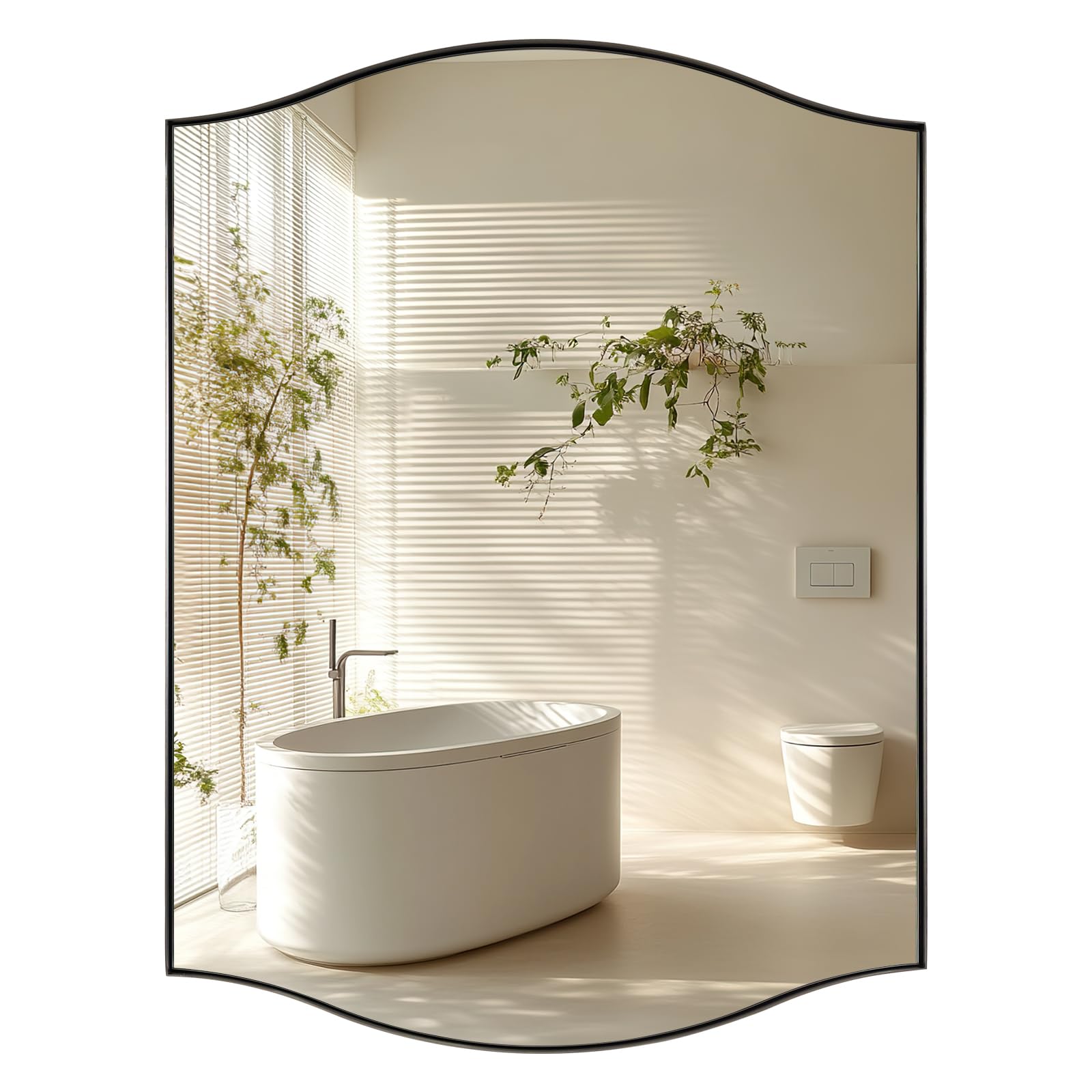 ANDY STAR Scalloped Bathroom Mirror，24"x32" Brushed Nickel Rectangle Wall Mirror with Curved Edge Stainless Steel Metal Frame, Silver Vanity Wall-Mounted Mirror for Bathroom, Entryway
