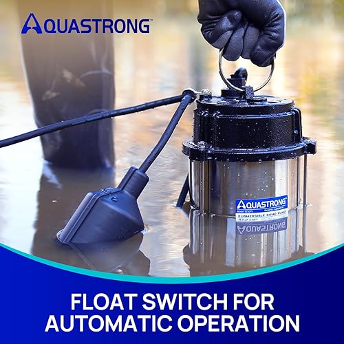Vista 4 de AQUASTRONG Bomba de sumidero sumergible de 1/2 HP, bomba de sumidero de acero inoxidable y hierro fundido de 3830 GPH, interruptor de flotador