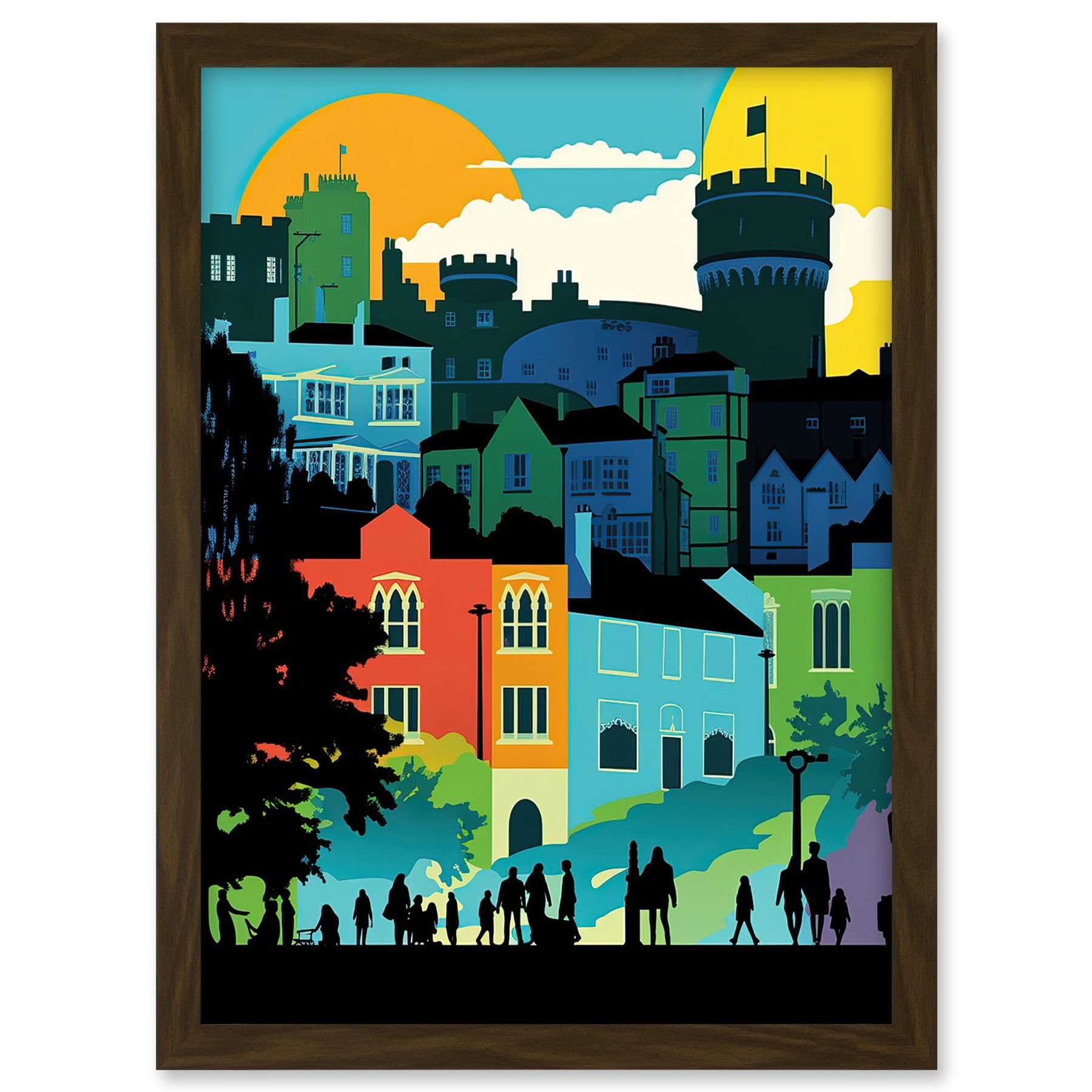 Artery8 Nottingham City Abstract Multicoloured Cityscape Artwork Framed A3 Wall Art Print