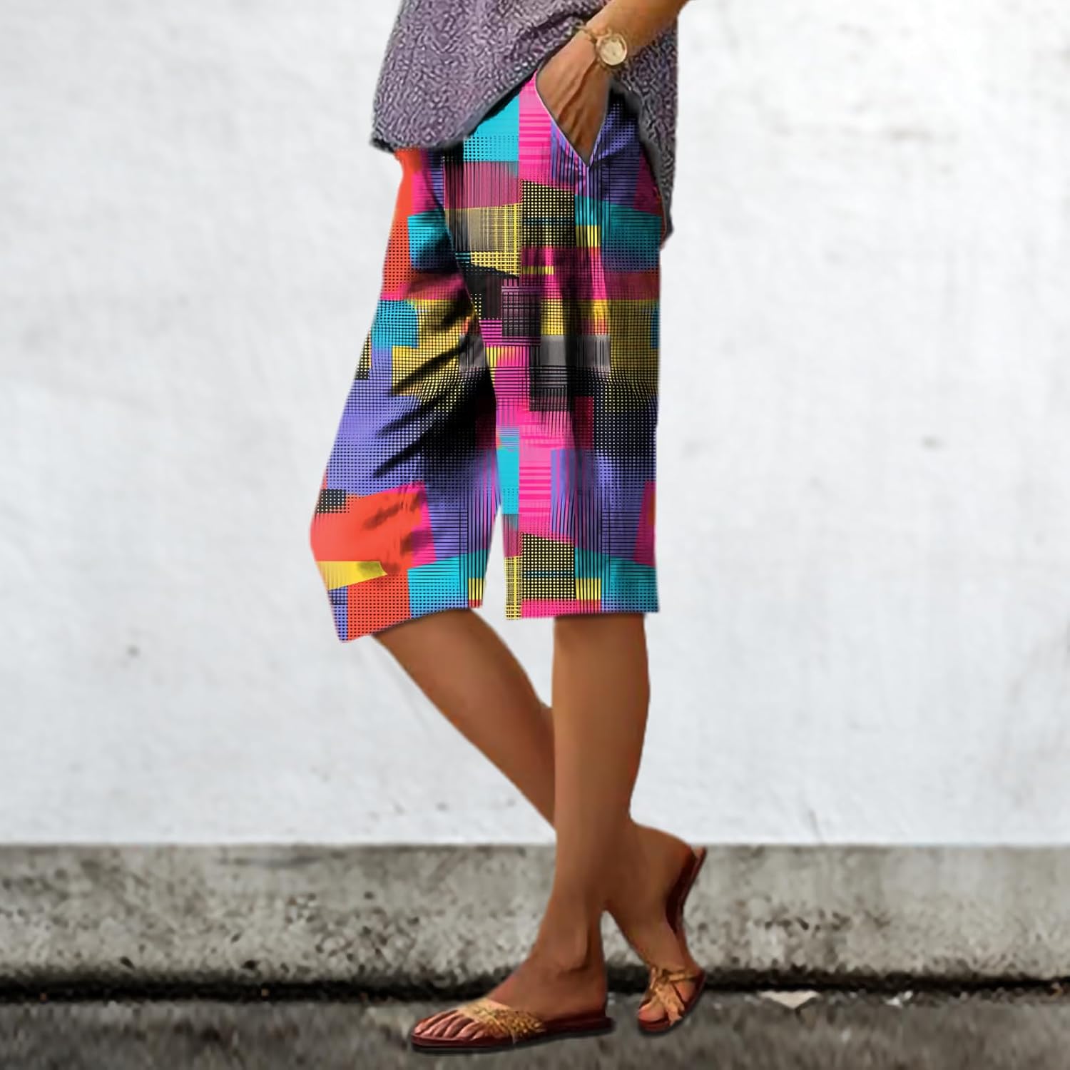 Wide Leg Pants for Women Breathable Quick Dry Floral Graphic Hawaiian Beach Knee Length Trendy Bermuda Shorts - Image 2