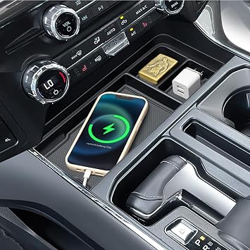 PIMCAR Center Console Organizer for 2021-2025 2026 Ford F150 & 2022-2025 F150 Lightning XLT Pro, Hidden Storage Tray with USB Hole Accessories Fits into The Open Pocket in Front of The Shifter
