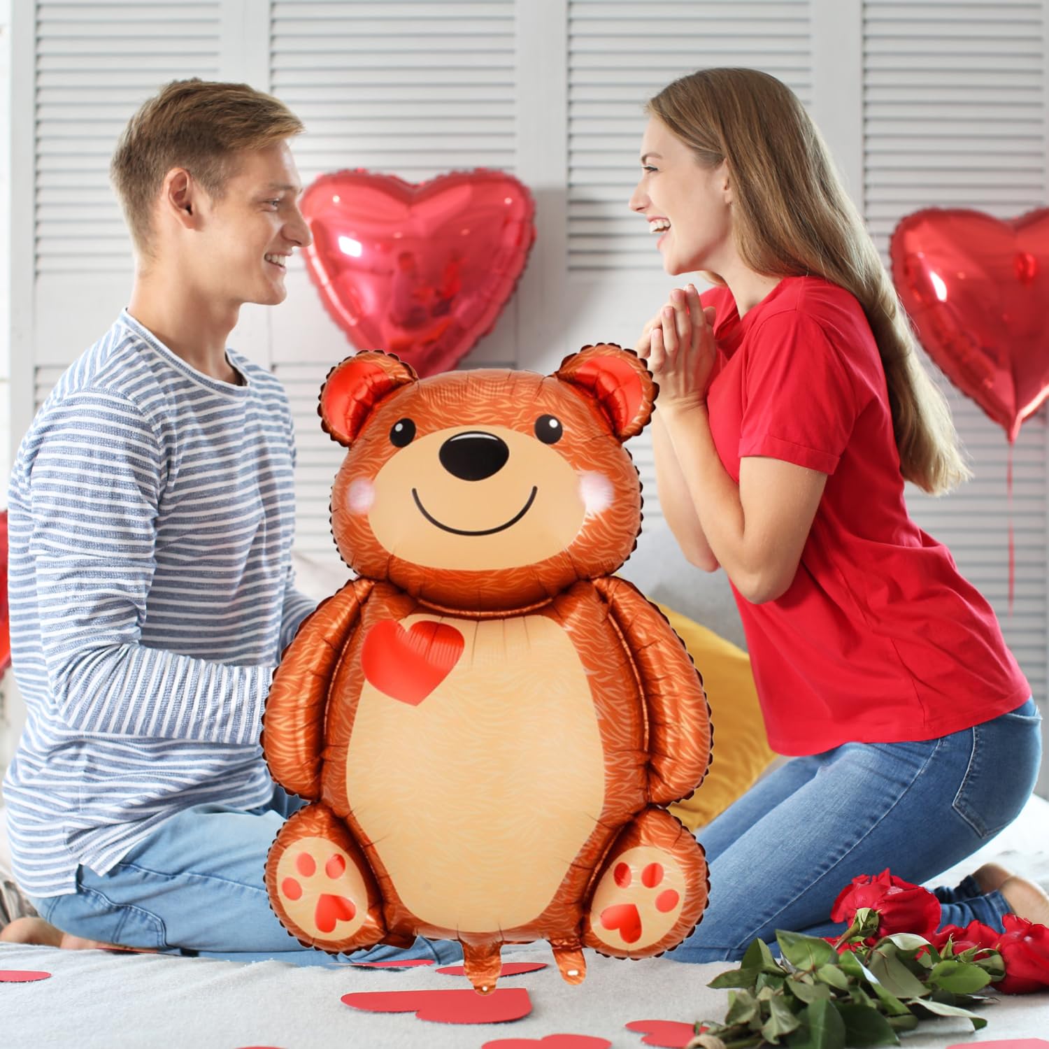 DVOFU 4Pieces Valentine's Day Bear Air-Filled Foil Balloon Love Red Heart Balloon Large Bear Valentine's Day Party Decorations for Boyfriend Girlfriend - Image 4