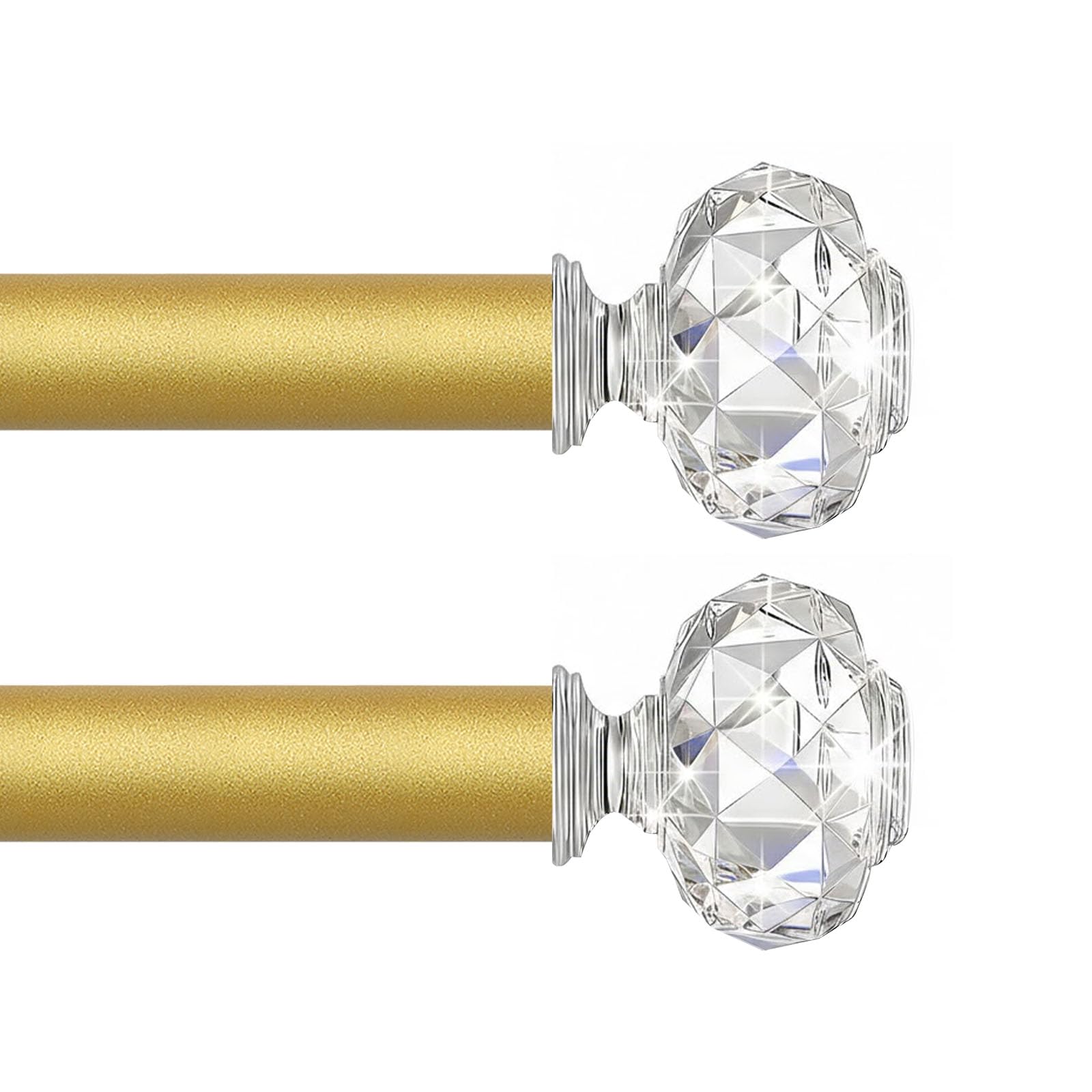 TVWOO Gold Decorative Crystal Curtain Rods:18-45" Heavy Duty Adjustable Window Curtain Rods for Bedroom Living Room,Brass Golden Modern Girly Acrylic