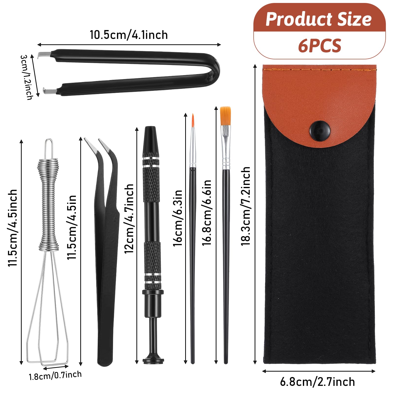 JJUNW Keyboard Remover Tool Kit-6-Piece Set, Keycap Puller, Switch Puller, Lubricating Pen, Cleaning Brush, Tweezers, 4-Jaw Gripper, and Key Cap Puller for Mechanical Keyboards with Black Felt Bag