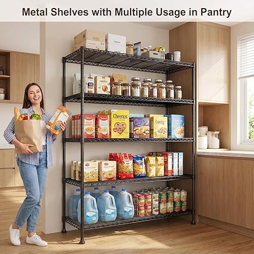 Miniatura 4 de REIBII Estantes de almacenamiento de 45.8 pulgadas de ancho, estantería de alambre de 5 niveles para estantes de despensa, estante de almacenamiento