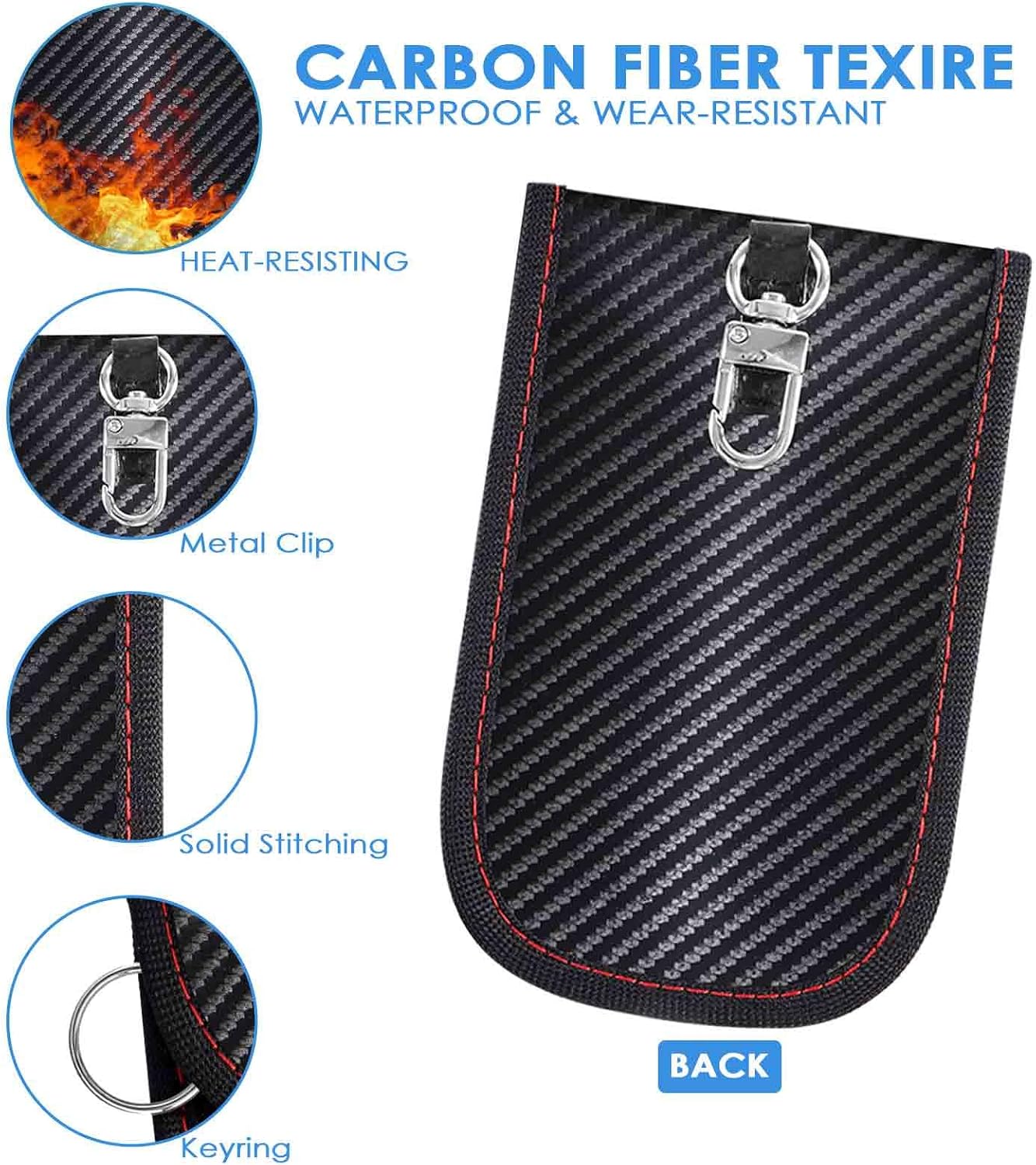 2 Pack Faraday Bags for Key Fob, Faraday Pouch Car Keys RFID Signal Blocking Holder Small, Keyless Entry Blocker Protector, Anti-Theft Security Cage Shielding Case, Carbon Fiber