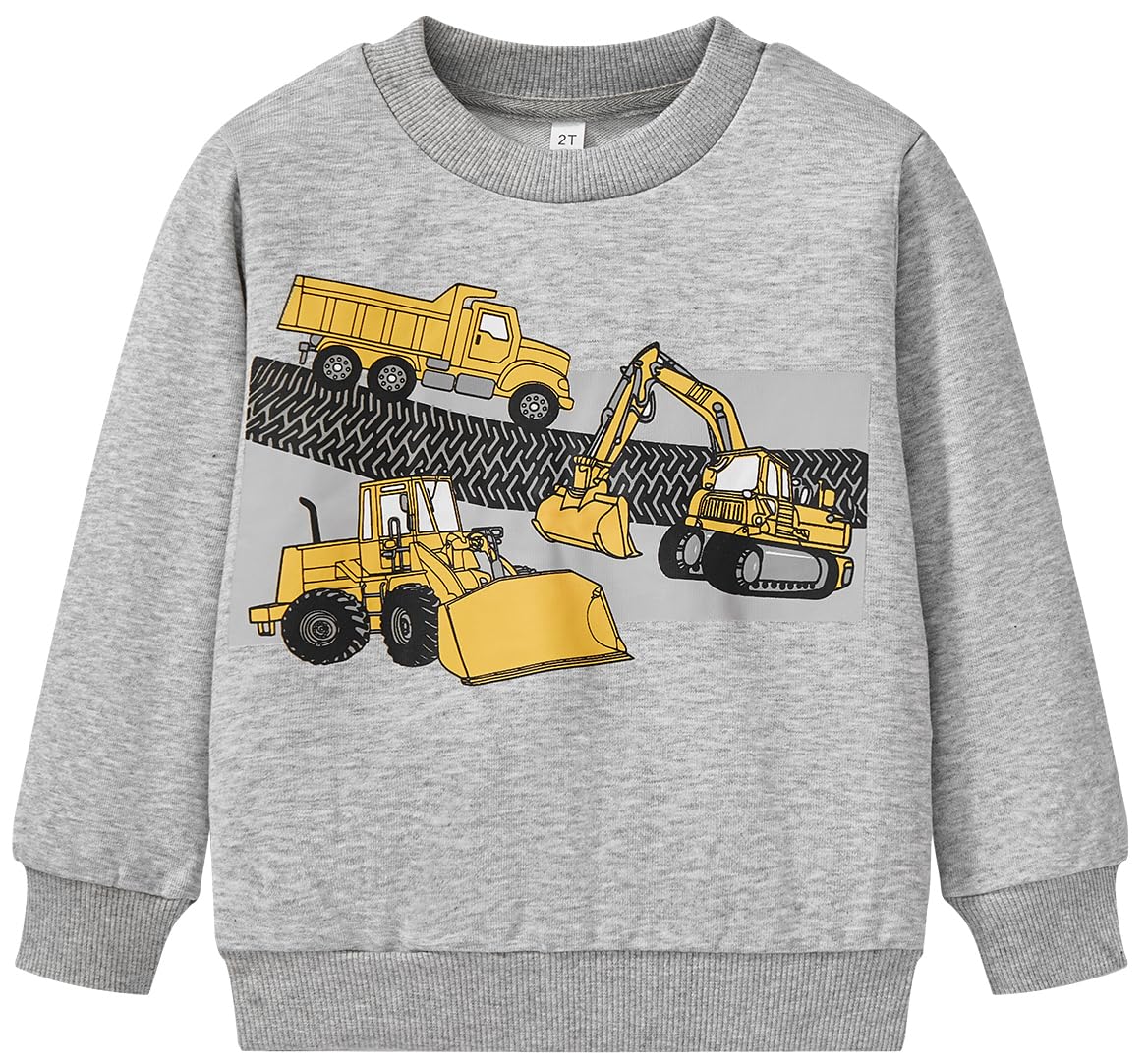 Akyzic Toddler Boys Sweatshirts Cotton Crewneck Truck Shirt Dinosaur Long Sleeve Pullover Tops Tees 2-8T