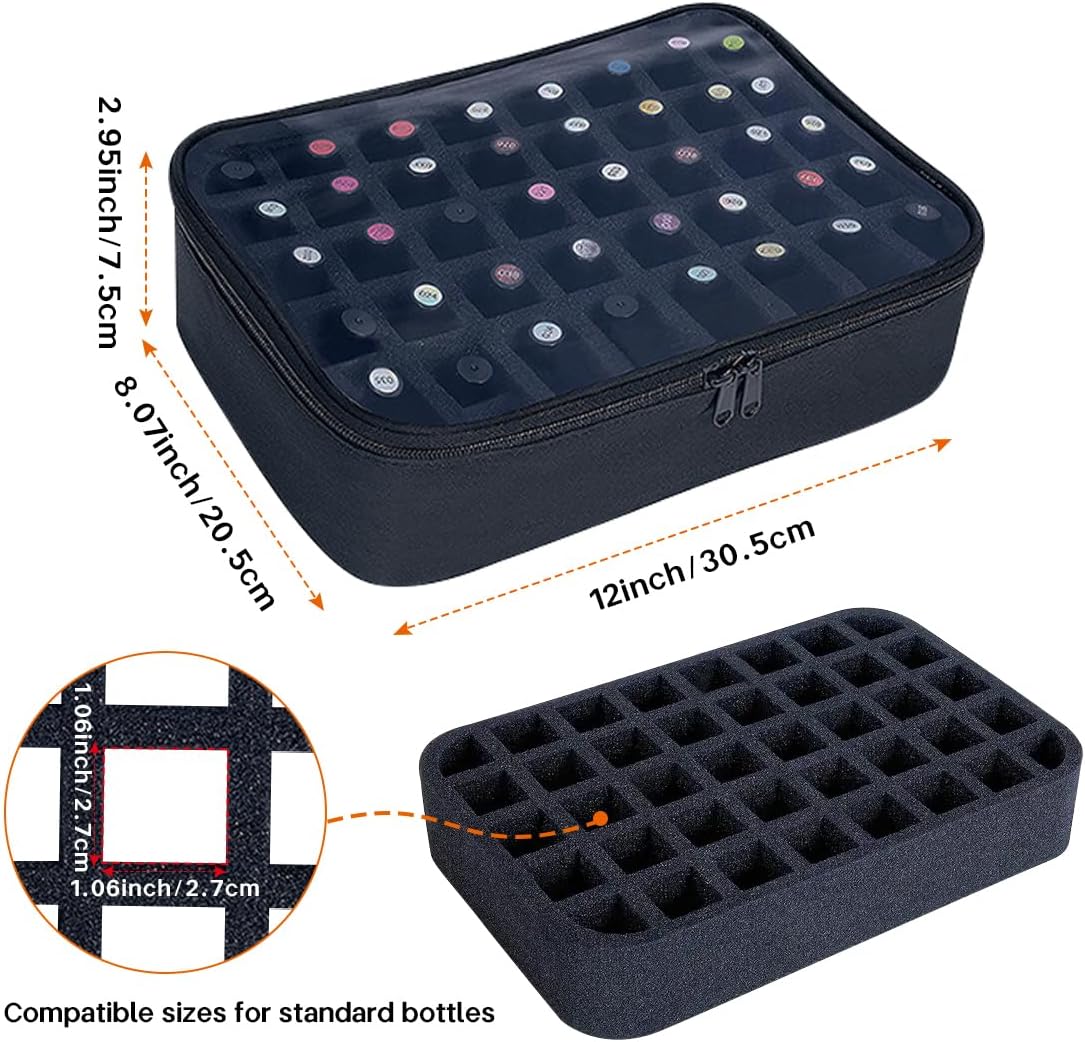 2 Pcs Small Clear Nail Polish Organizer Holds 80 bottles(15ml-0.5fl.oz) Nail Polish Case Multifunctional Nail Polish Bag Organizer, Cosmetic Travel Makeup Bags for Women Black