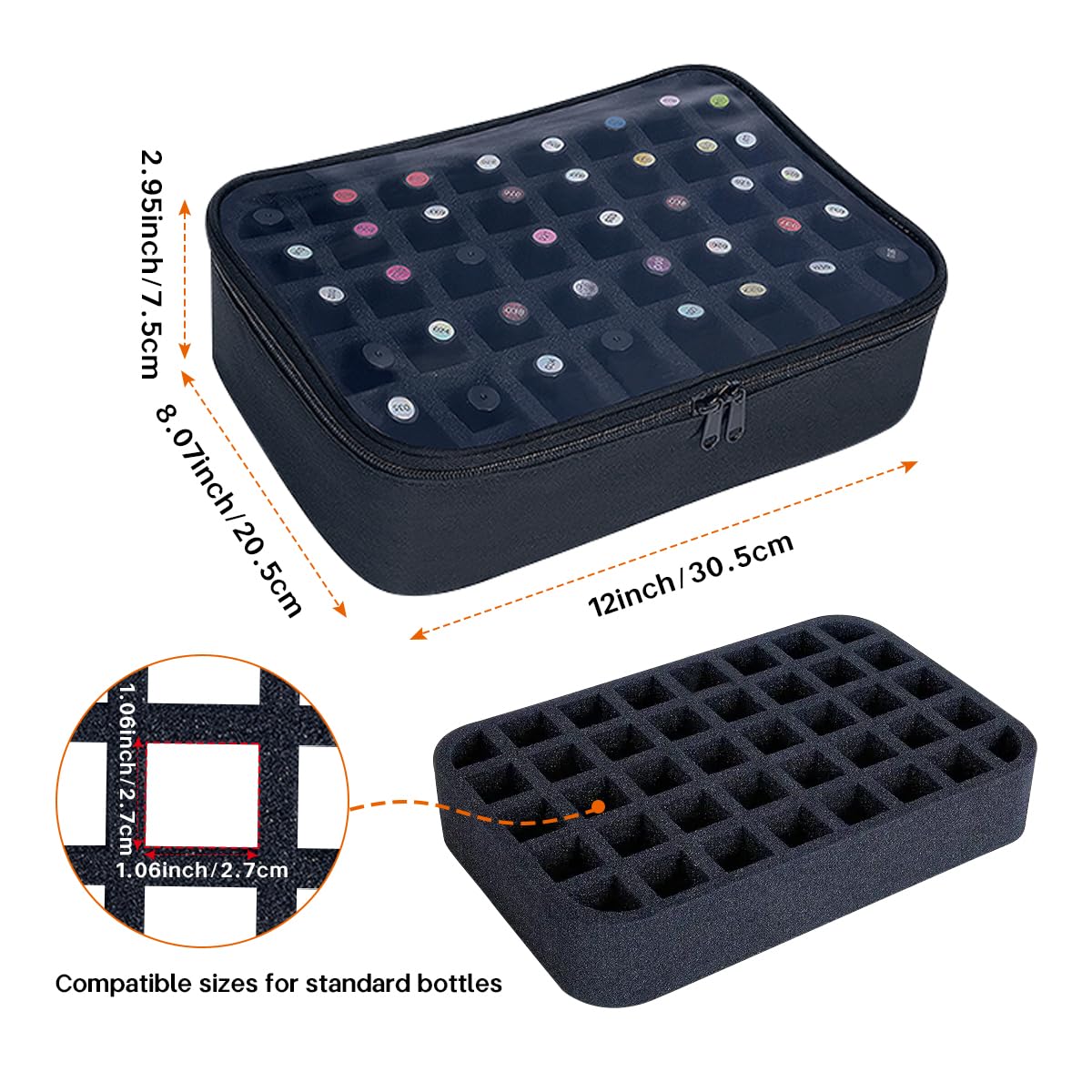 Pequeño organizador de esmalte de uñas transparente con capacidad para 40 botellas (15 ml), estuche multifuncional para esmalte de uñas, bolsas de maquillaje de viaje para mujeres, Negro -