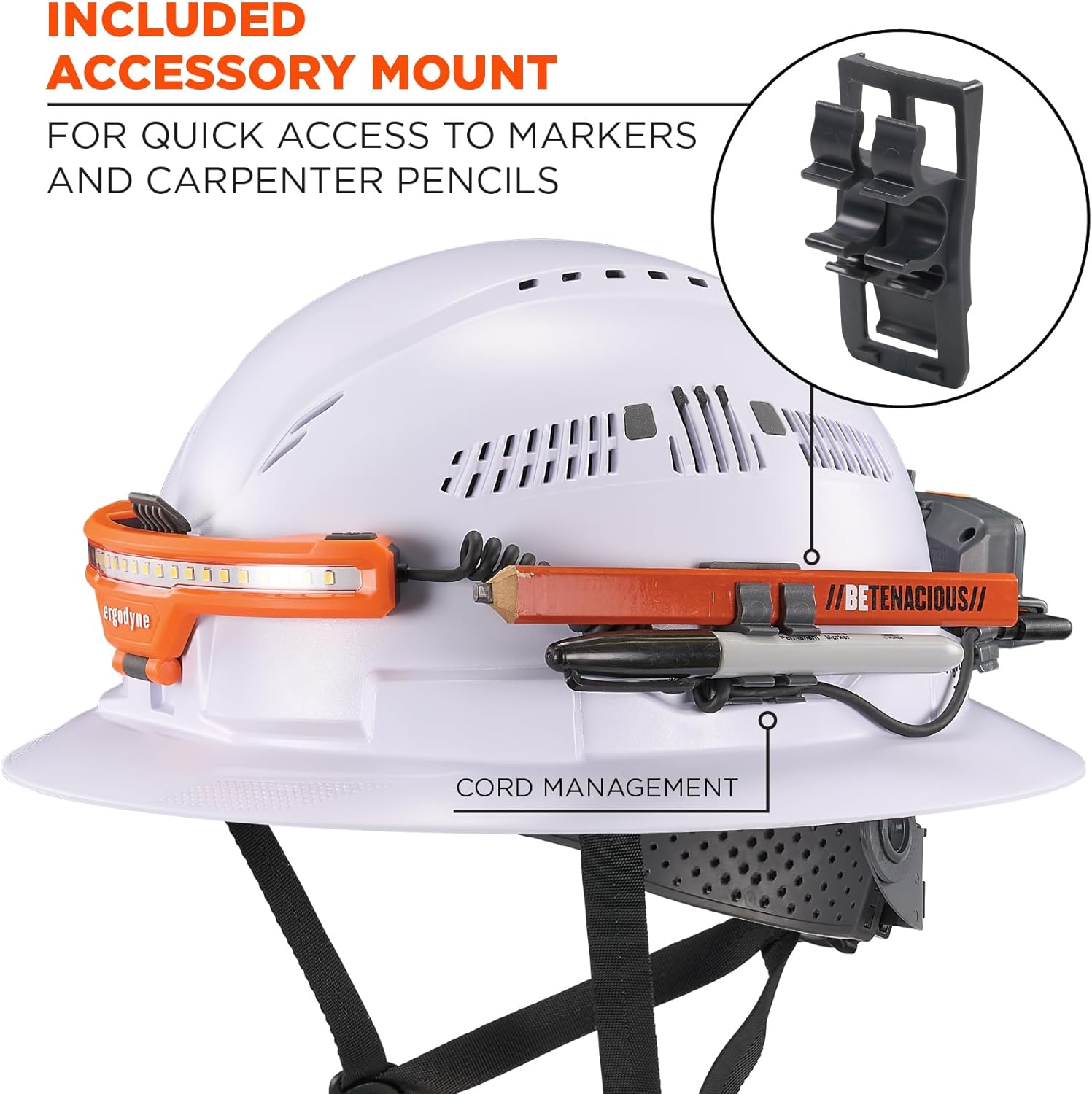 Ergodyne Skullerz 8886 Wide Beam Headlamp with Hard Hat Mount & Rechargeable Power Bank, 5 Lighting Modes, Charger Included