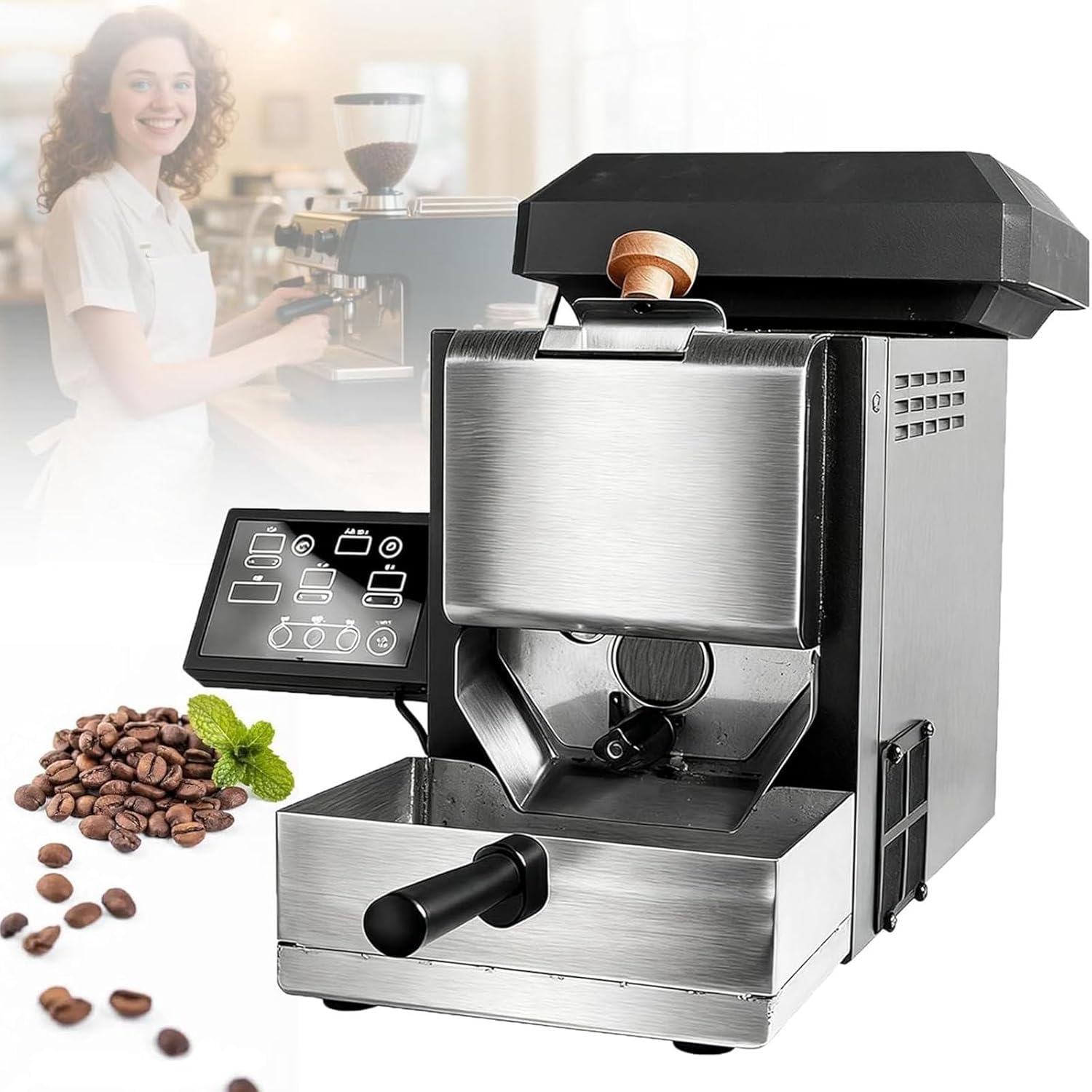 ZHJOPP Electric Coffee Roaster – Smart Automatic & Manual Modes,Smoke Collection, Transparent View, Auto-Cooling for Home Roasting