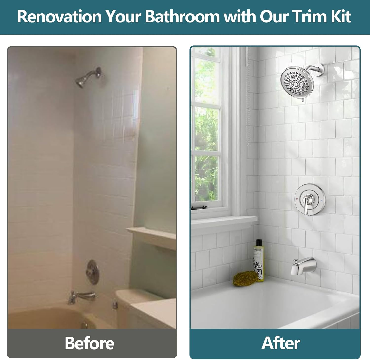 Replacement for Moen Shower Faucet Trim Kit, 9-Setting High Pressure Rain Showerhead, Shower Handle& Tub Spout, (Valve& Catridge Not Inclued), Brushed Nickel