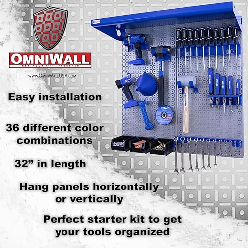 Miniatura 2 de OmniWall Kit de almacenamiento de pared de metal de 2 paneles de 32 x 32 pulgadas, sistema de organización (blanconaranja)