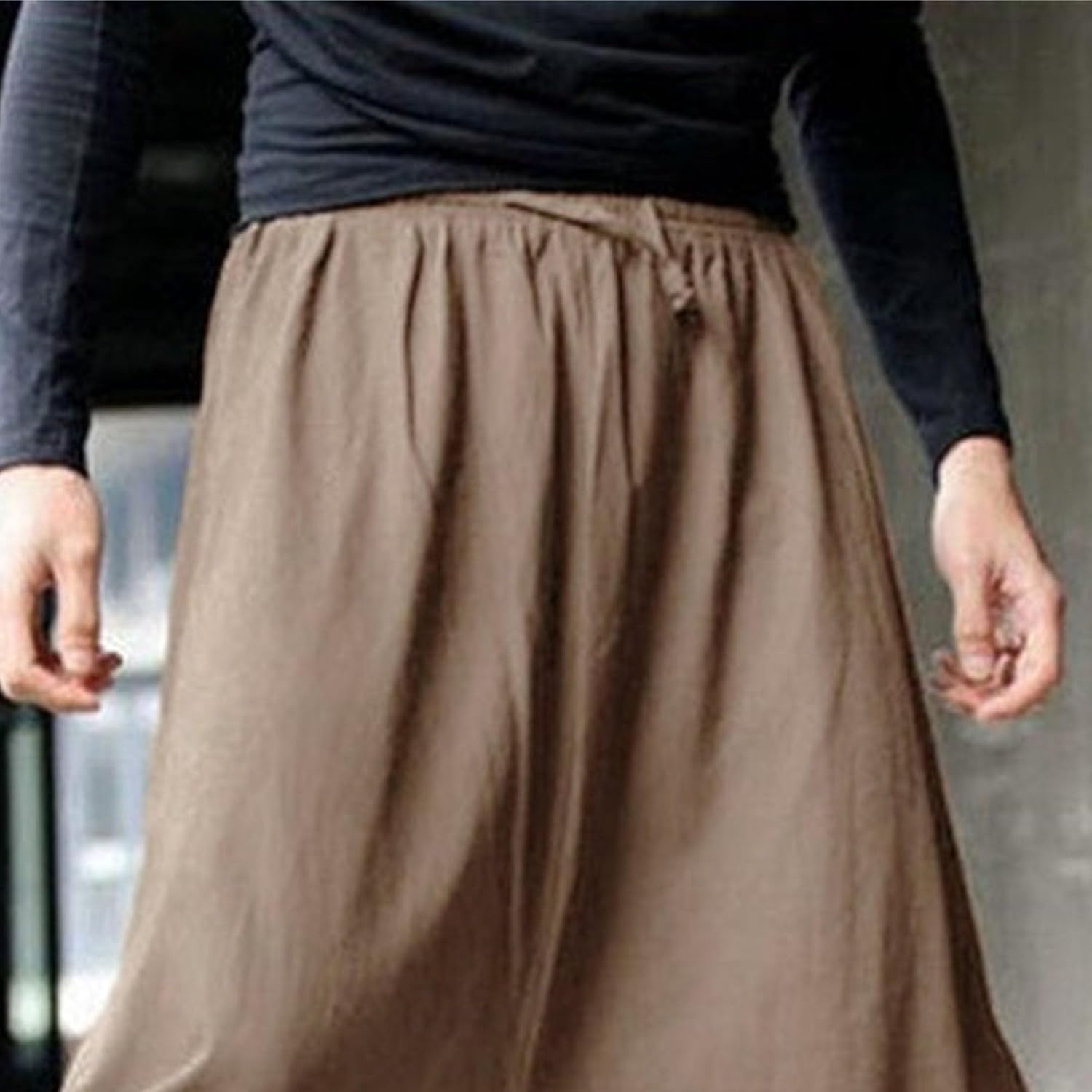 Men's Drawstring Loose Fit Baggy Pants Elastic Waist Vintage Hippie Trousers Summer Wide Leg Baggy Harem Pants