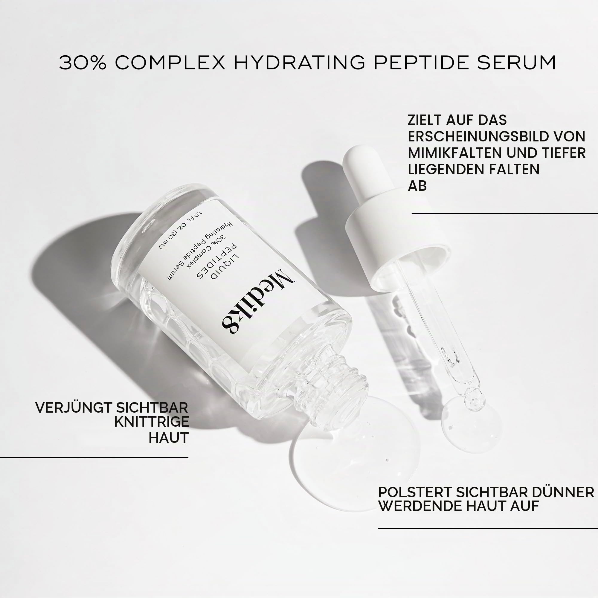 Medik8 Liquid Peptides - 30% Multi-Peptide-Anti-Aging-Serum - Drohnen-Technologie glättet & polstert Falten auf - Unterstützt Kollagen produzierende Zellen - 30ml