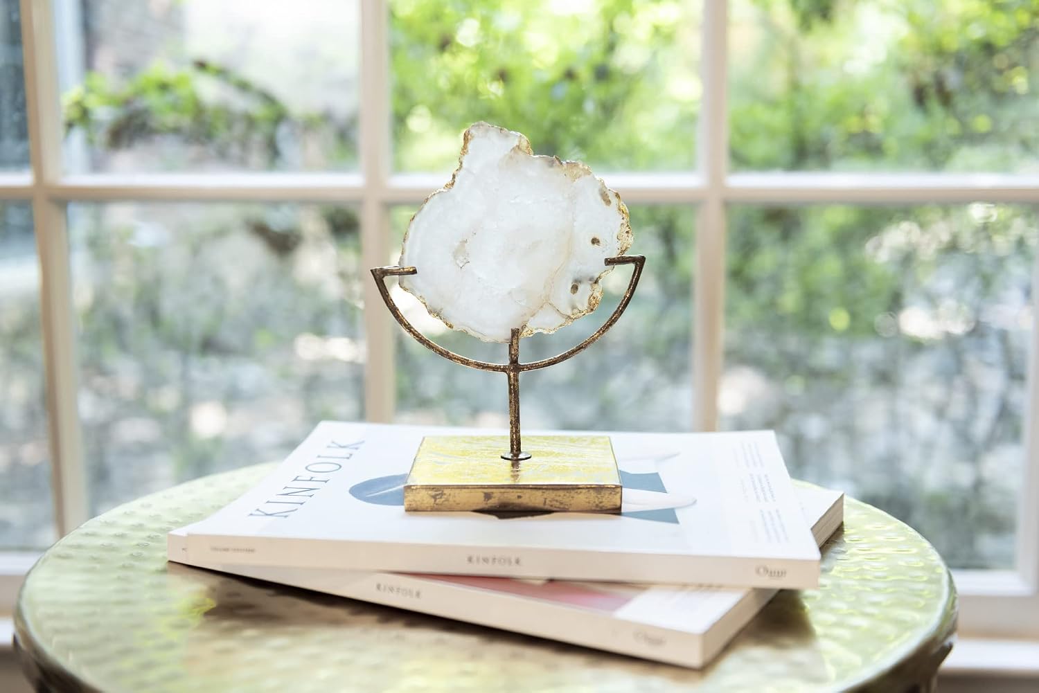 Creative Co-Op Decorative Agate Stone Slice on Metal Stand, Natural (Size and Shape will Vary)