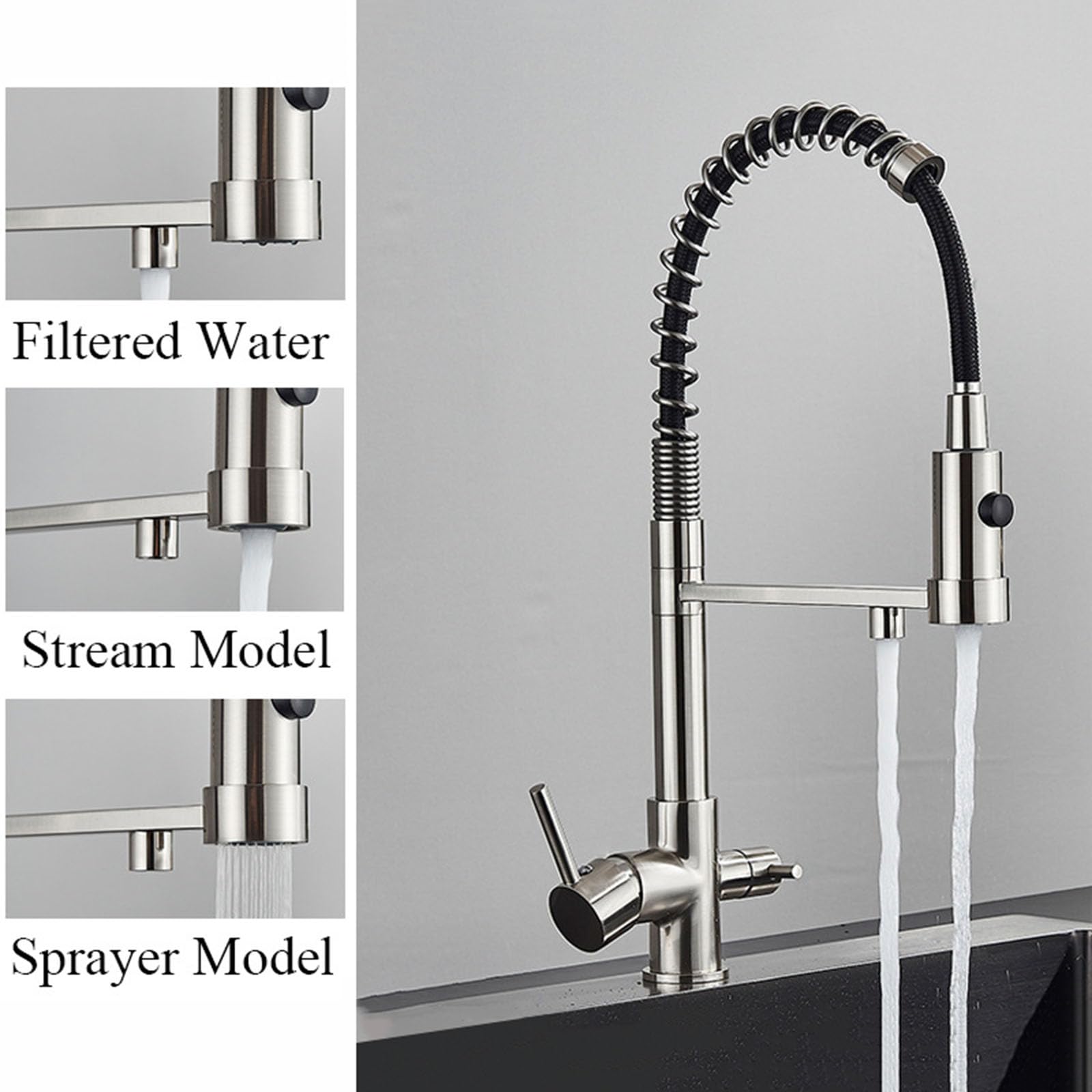 360° Küchenspüle, Mischbatterie, gebürstete Oberfläche, 7,6 cm, Filtrations-Wasserhahn, einfaches Mischen, Küchenarmatur für Zuhause, überlegener Wasserfilter und modernes Design.