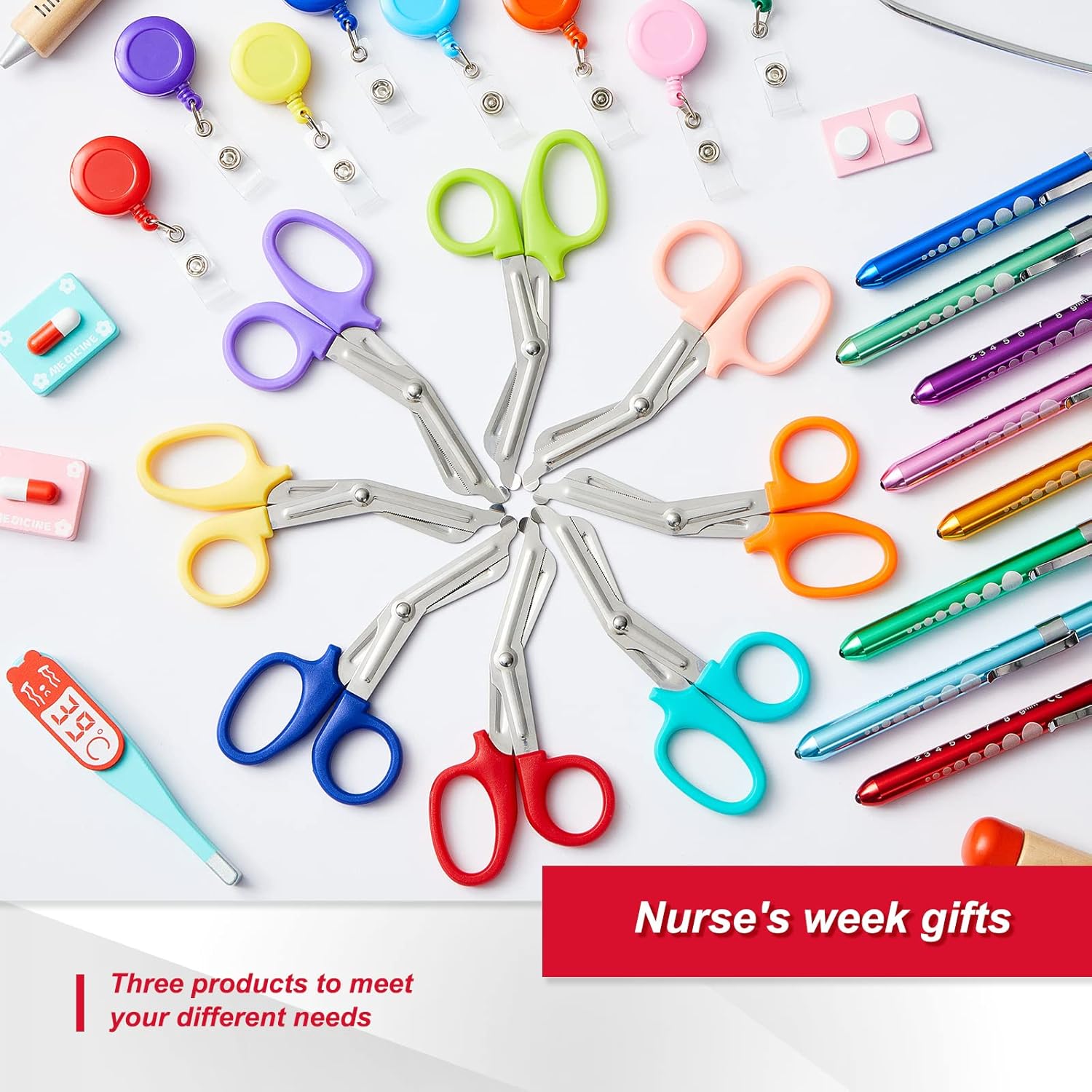 Jecery 72 Pcs Nurse Gift Set with Trauma Shears Pen Lights Badge Reels, Bandage Scissors LED Penlight Nurses Week Gifts Bulk 2026 for RN CNA Medical Assistant Student First Aid (Assorted Colors)