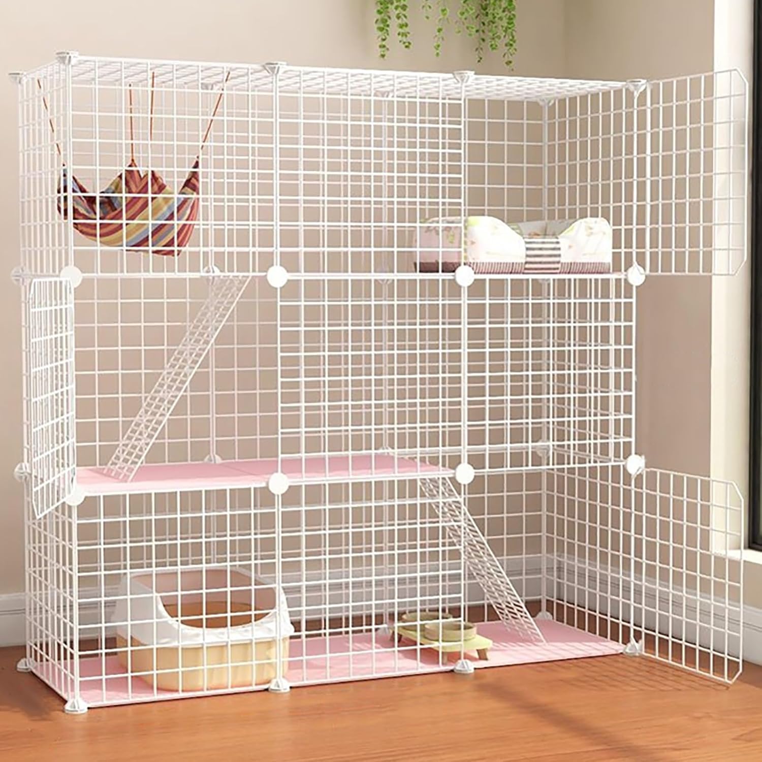 Foldable Cat Cage - DIY Indoor Cat Enclosure with Litter Box & Hammock, Comfortable Pet Kennel, Ideal Exercise & Play Space for Cats, Easy Assembly