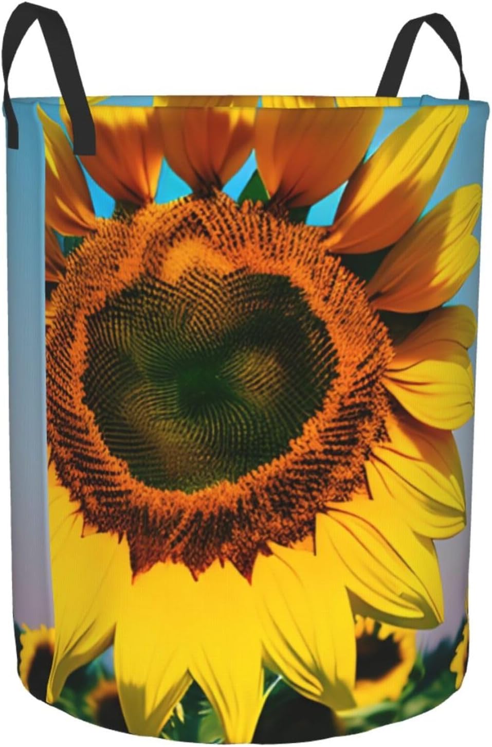 Sunflowers Flowers Print Circular Protable Storage Bin,Basket For Laundry Hamper With Handles Bedroom Clothes