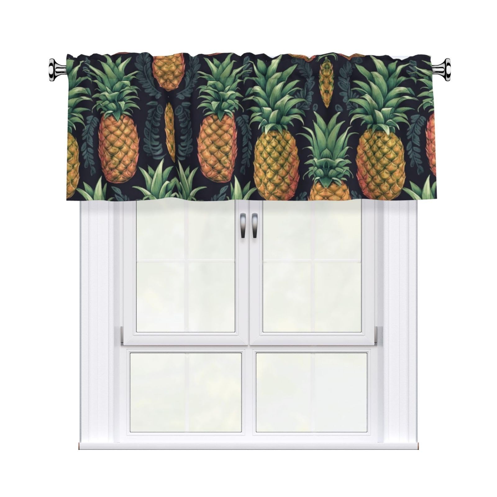 BTCOWZRV Pineapple Curtain Valance for Windows,Kitchen Window Curtains Blackout Drapes Window Treatments Decorative Rod Pocket Short Curtain for Living Room Bedroom,54" W x 18" L
