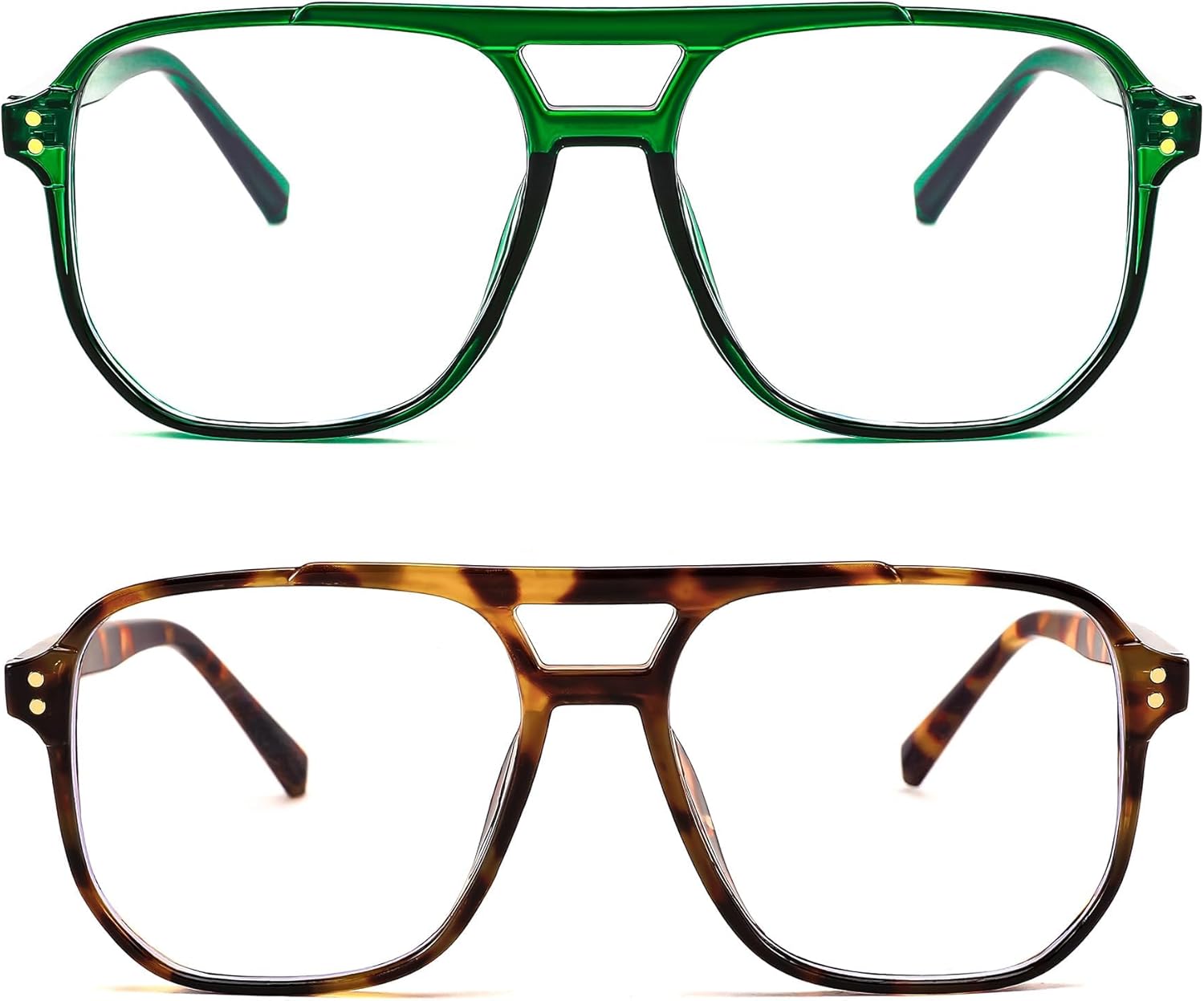 FEISEDY 2Pack Blue Light Blocking Glasses Fake Nerd Clear Square Computer Lightweight Pilot Glasses Frame Oversized B2866