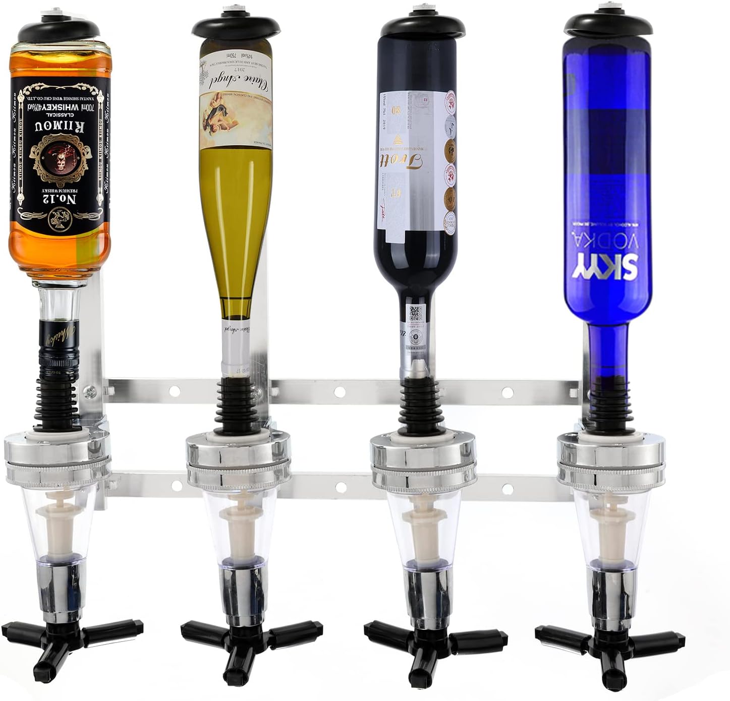 DynaLiving 4 Bottles Optics for Spirits Wine Stand Wall Mount Spirits